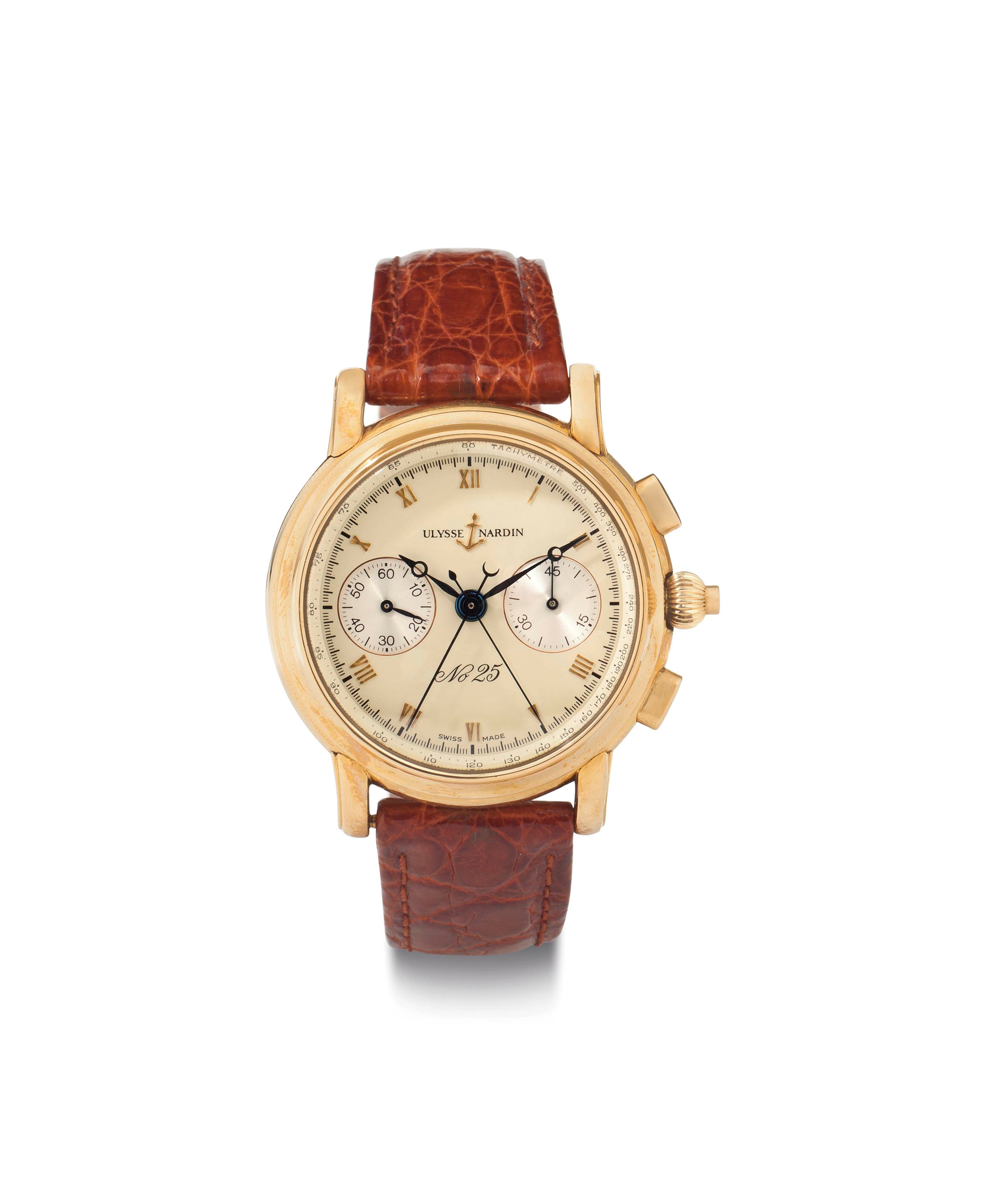 Ulysse Nardin. A Fine 18K Gold Split-Seconds Chronograph Wristwatch