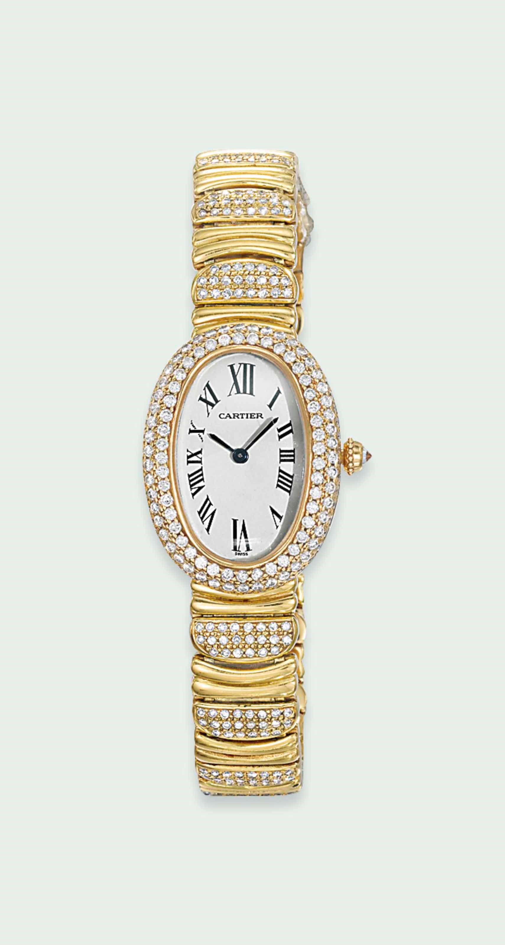 AN 18 CARAT GOLD AND DIAMOND LADY'S WRISTWATCH, BY CARTIER