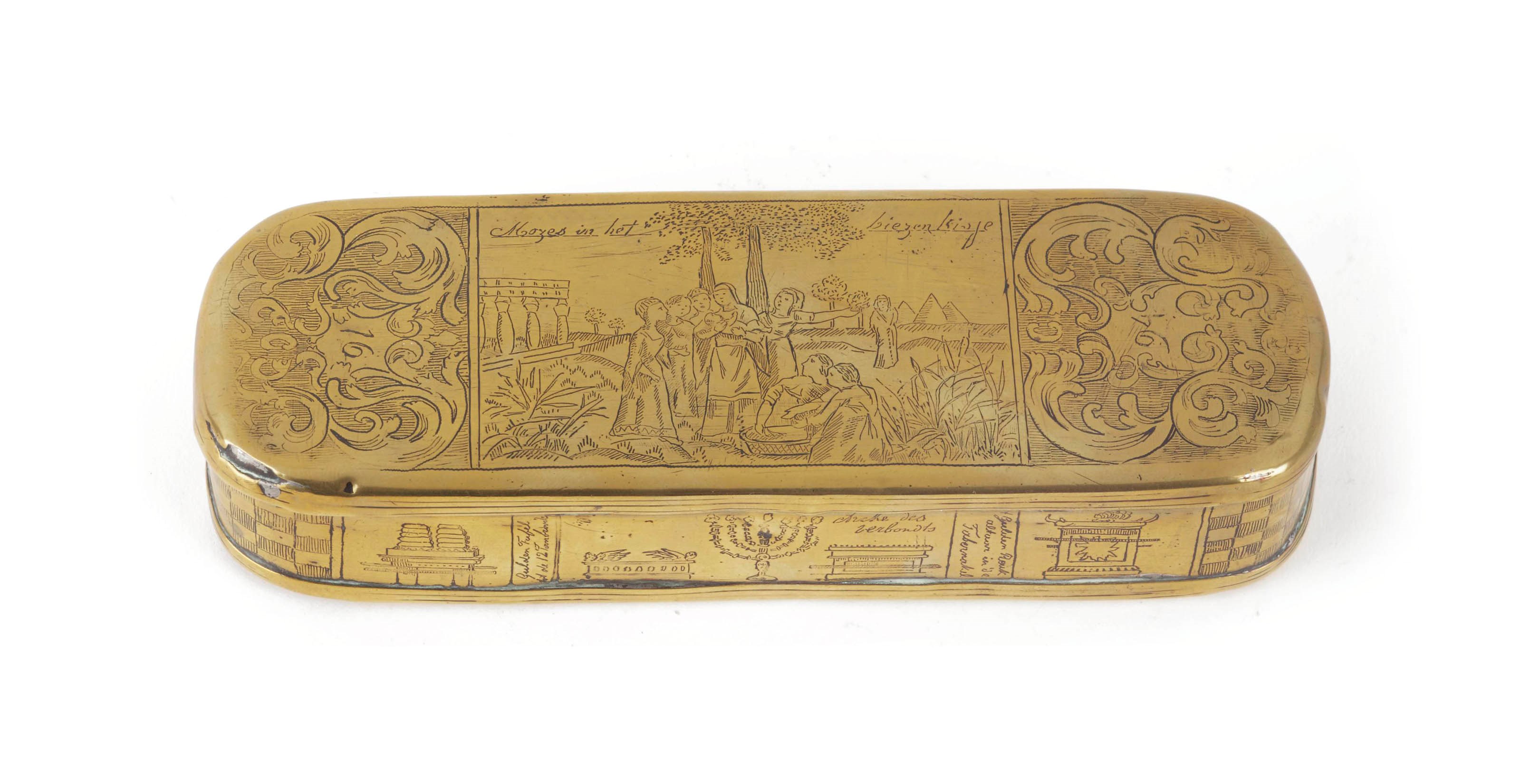 A Dutch brass rectangular tobacco box and cover
