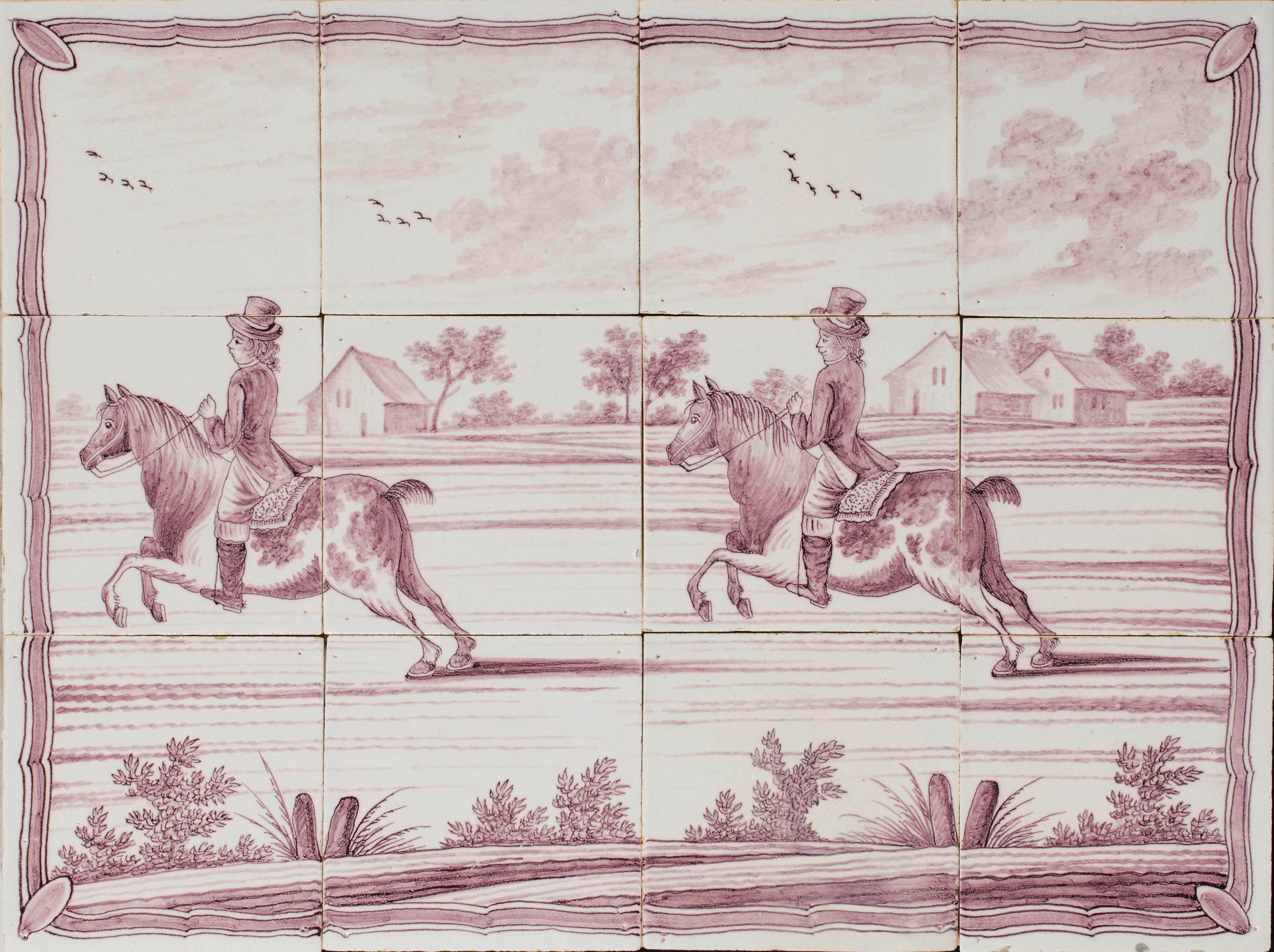 A Dutch Aelmis 'equestrian' tile picture