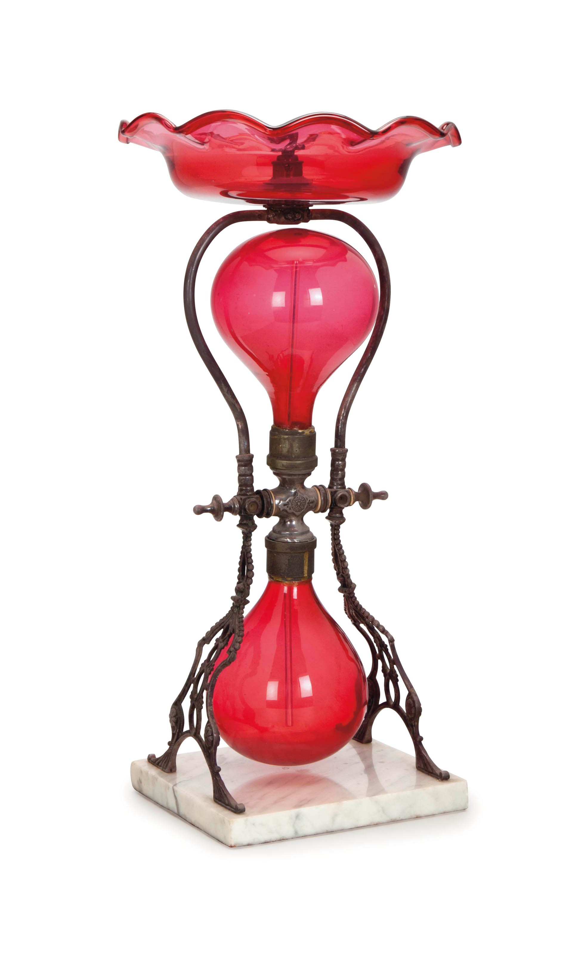 AN AMERICAN SILVER-PLATE AND RUBY GLASS 'CRYSTAL TABLE FOUNTAIN',