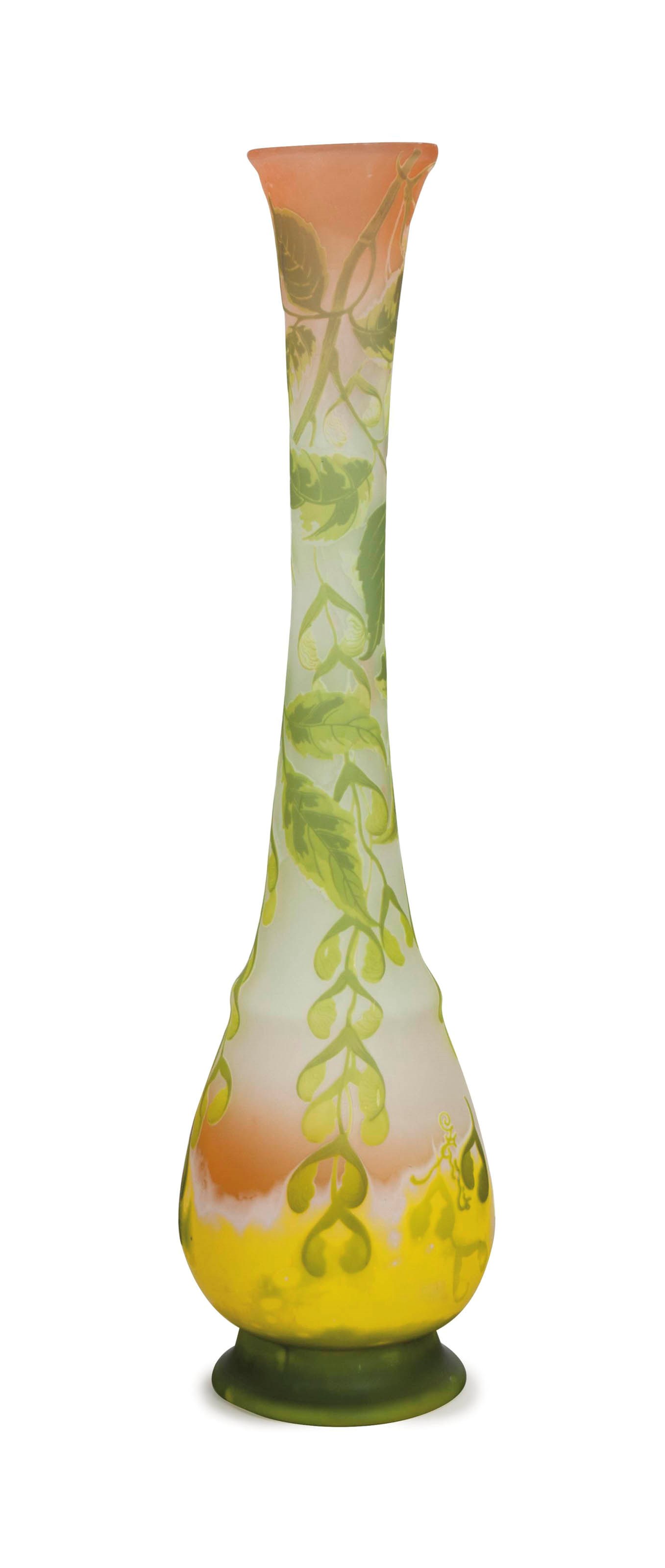 A LARGE FRENCH CAMEO BOTTLE VASE WITH GREEN OVERLAY,