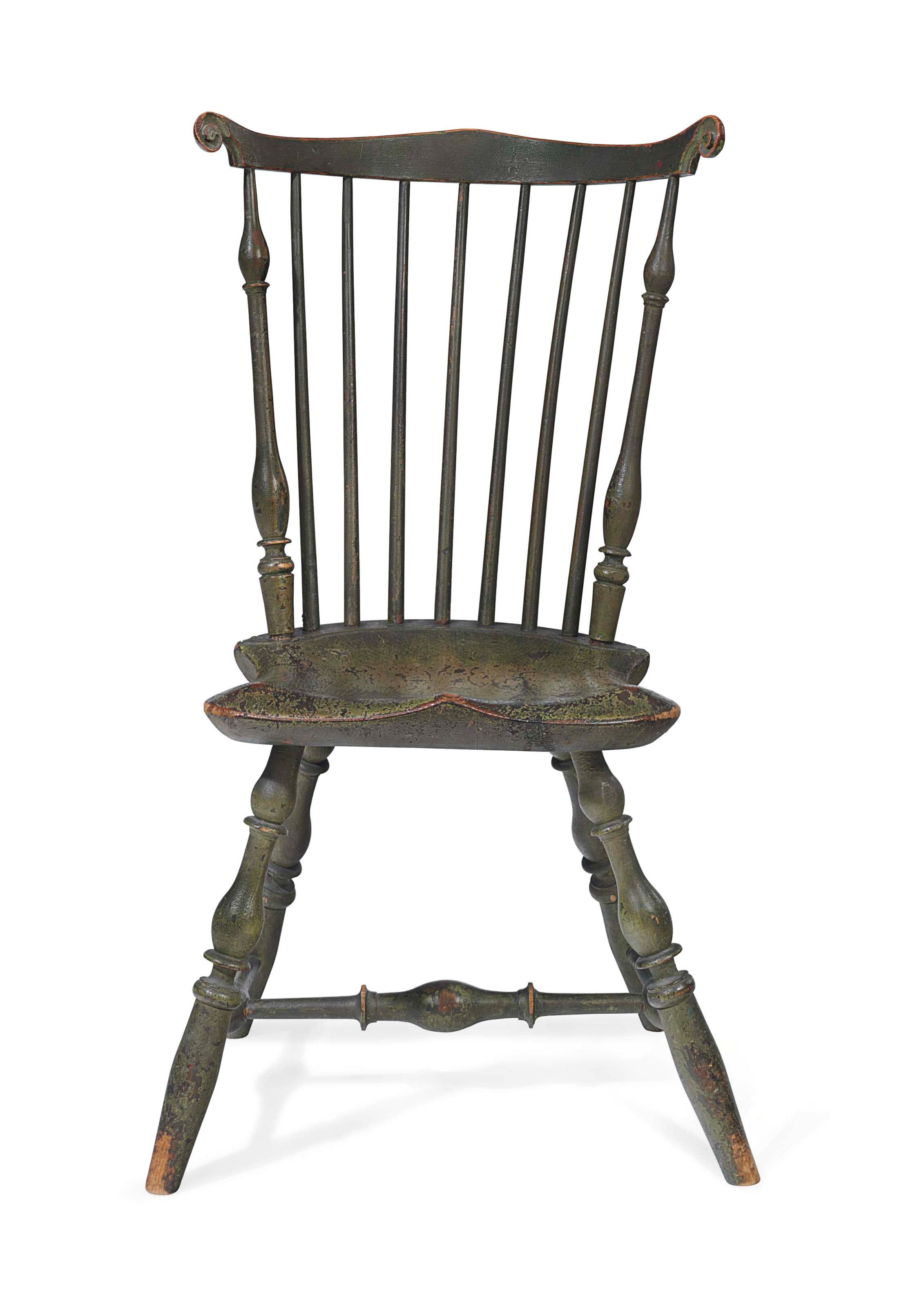 A GREEN-PAINTED FAN-BACK WINDSOR SIDE CHAIR