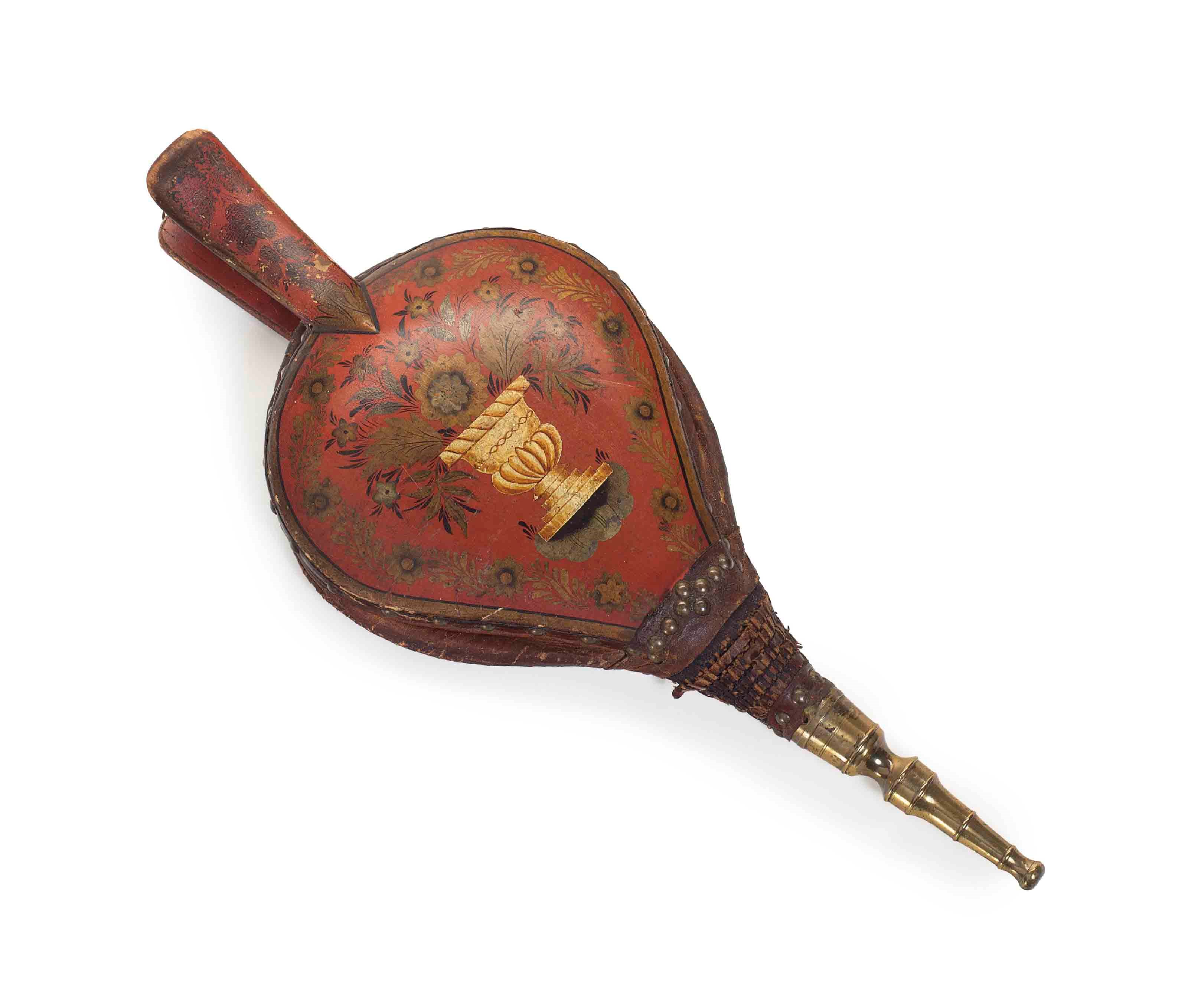 A PAIR OF PAINTED AND STENCIL-DECORATED TURTLEBACK BELLOWS
