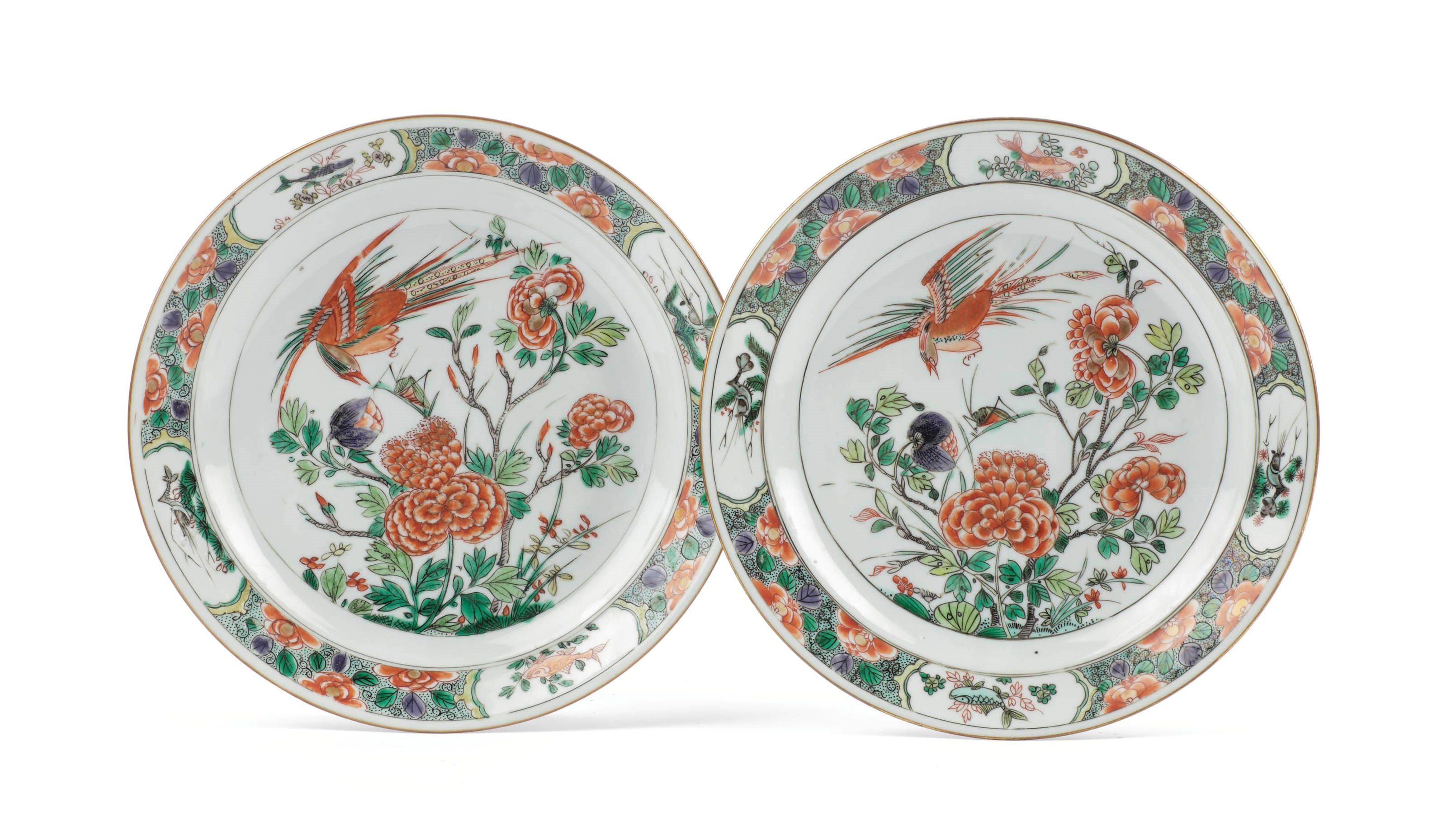 A pair of Chinese famille verte plates