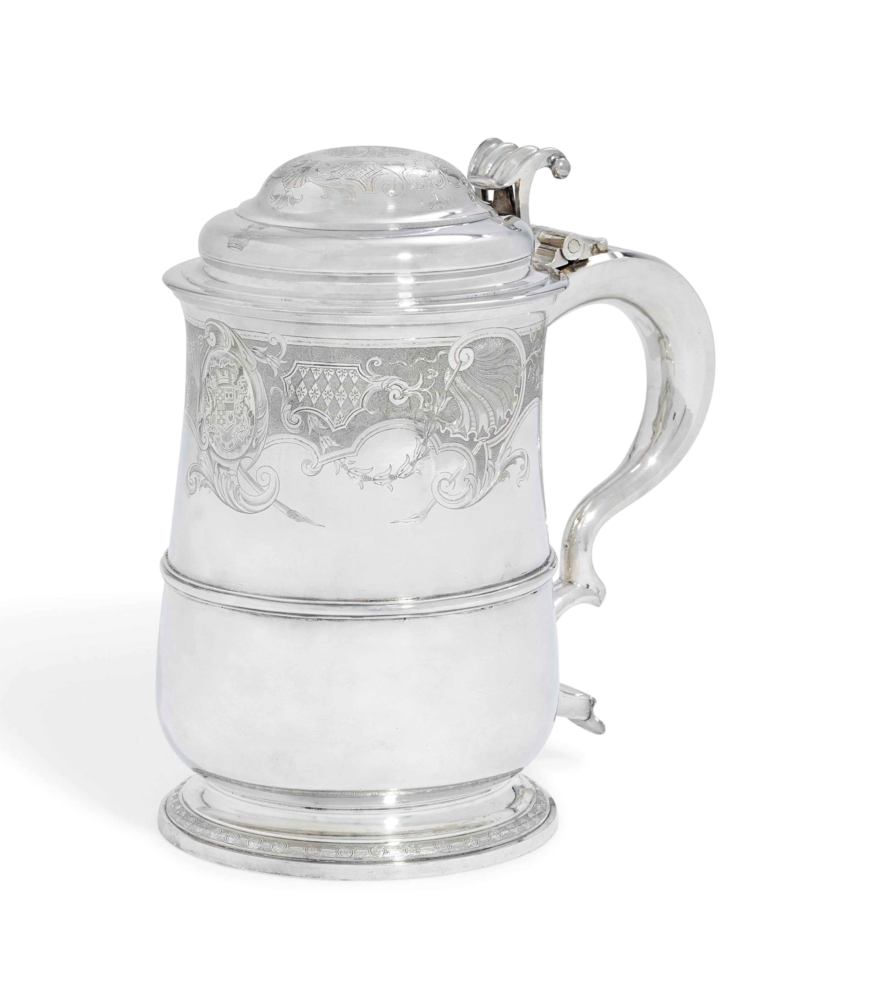 A GEORGE II SILVER TANKARD