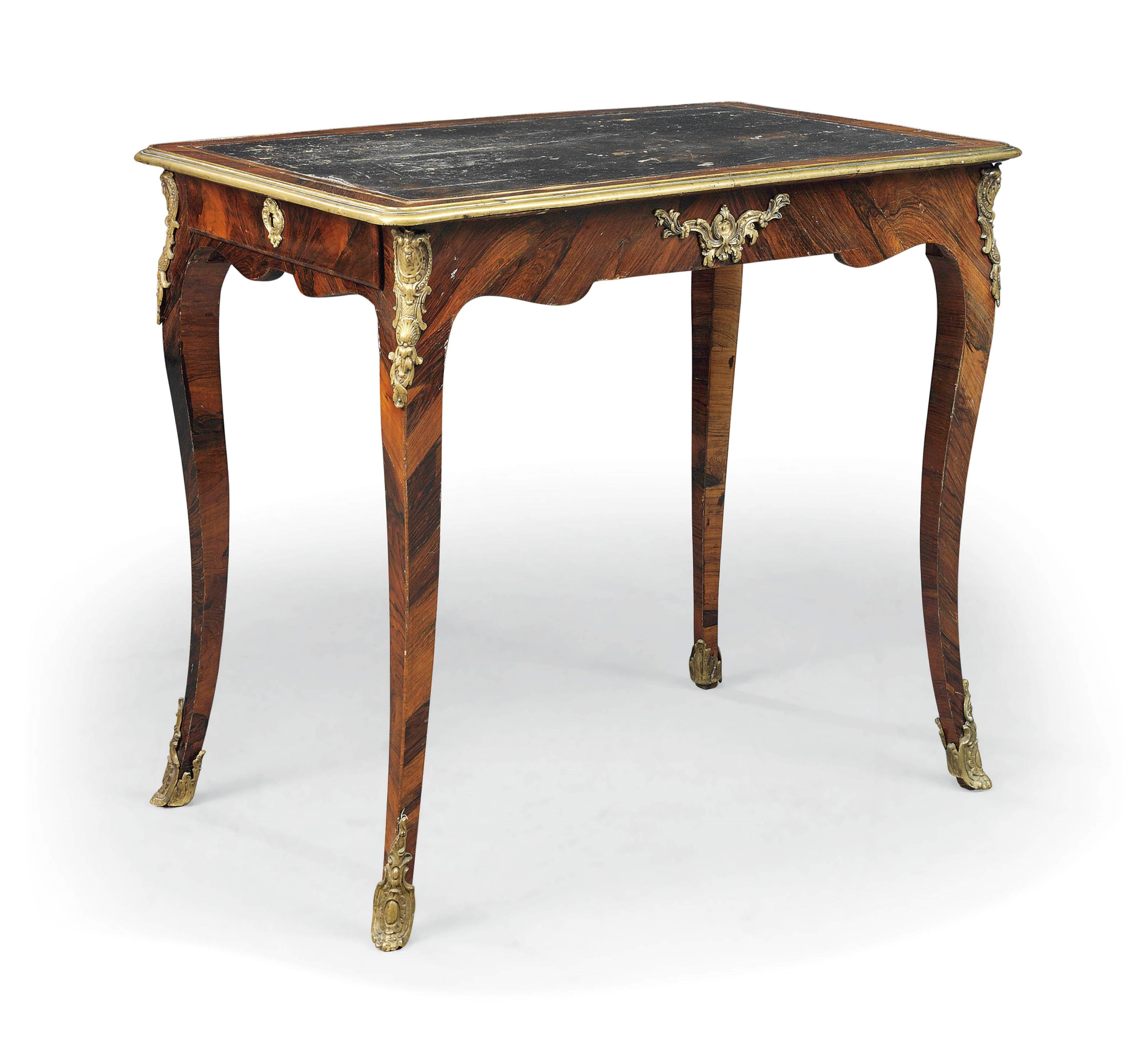 A LOUIS XV ROSEWOOD AND BRASS-MOUNTED TABLE A ECRIRE