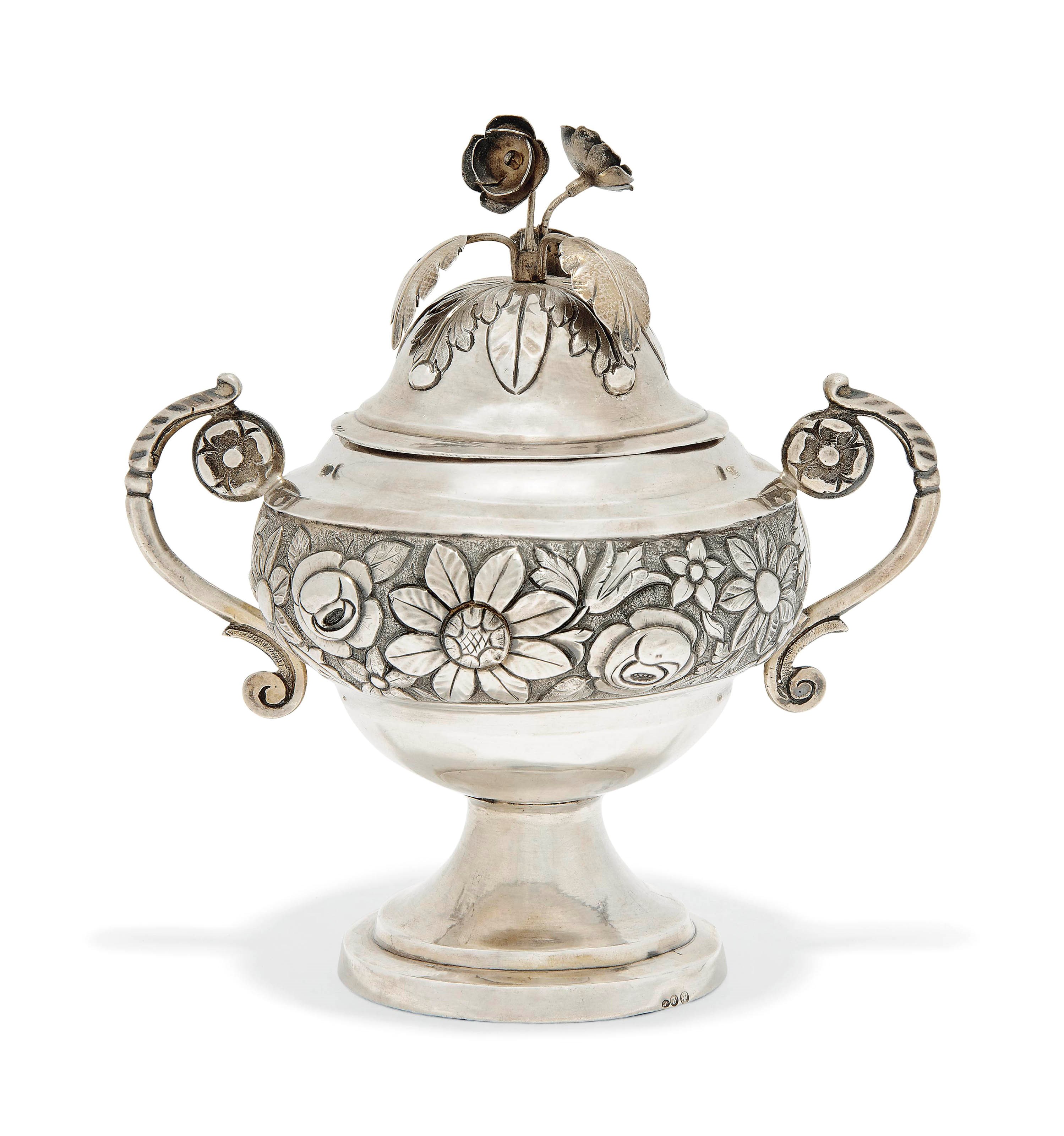 A MALTESE SILVER COVERED SUGAR BOWL