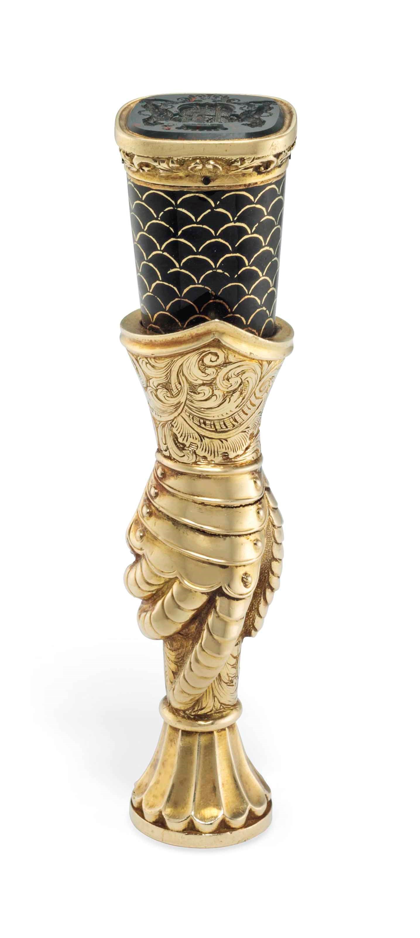 A GEORGE IV ENAMELLED GOLD HAND-SEAL