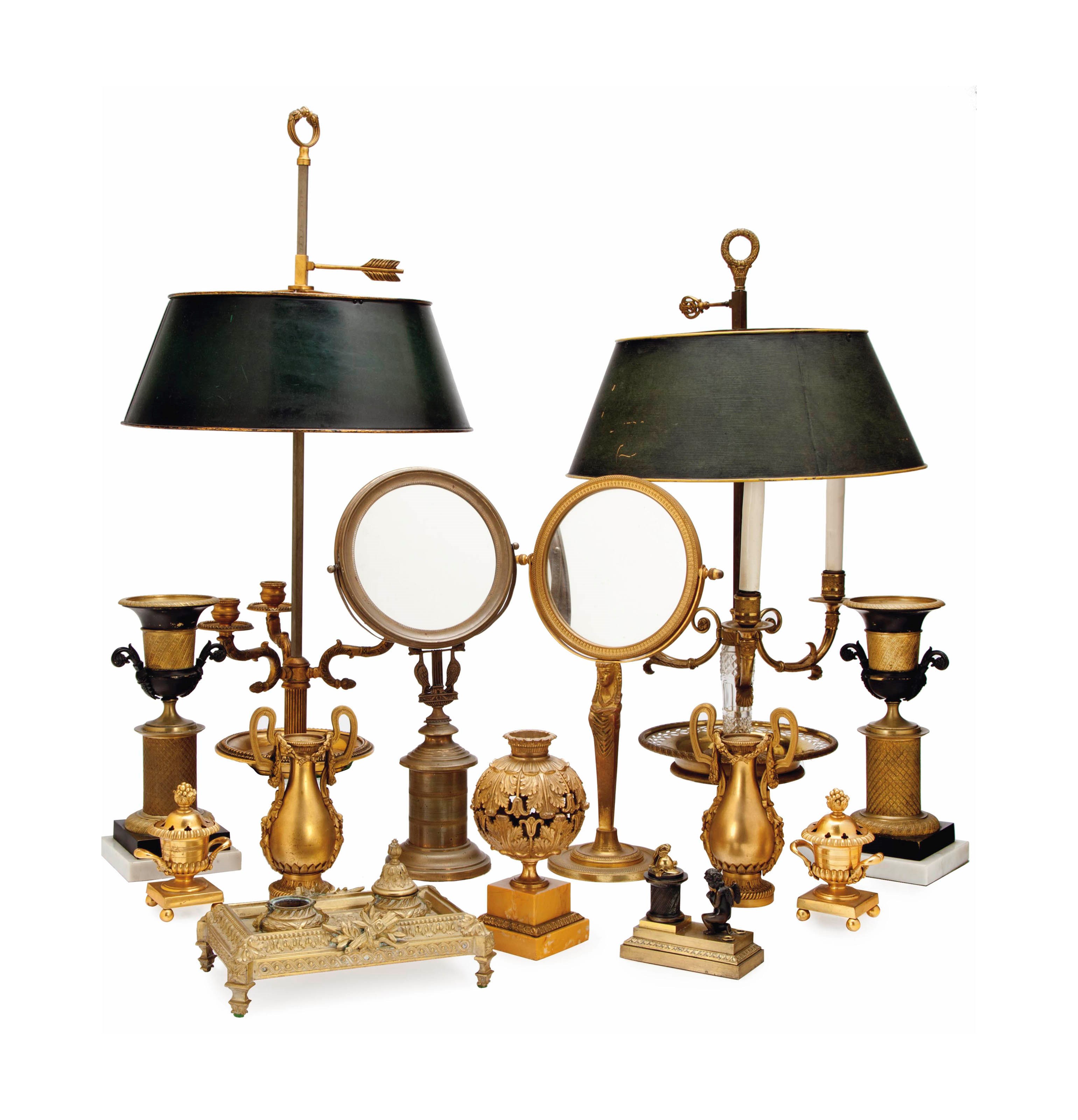A GROUP OF THIRTEEN GILT METAL TABLE DECORATIONS,