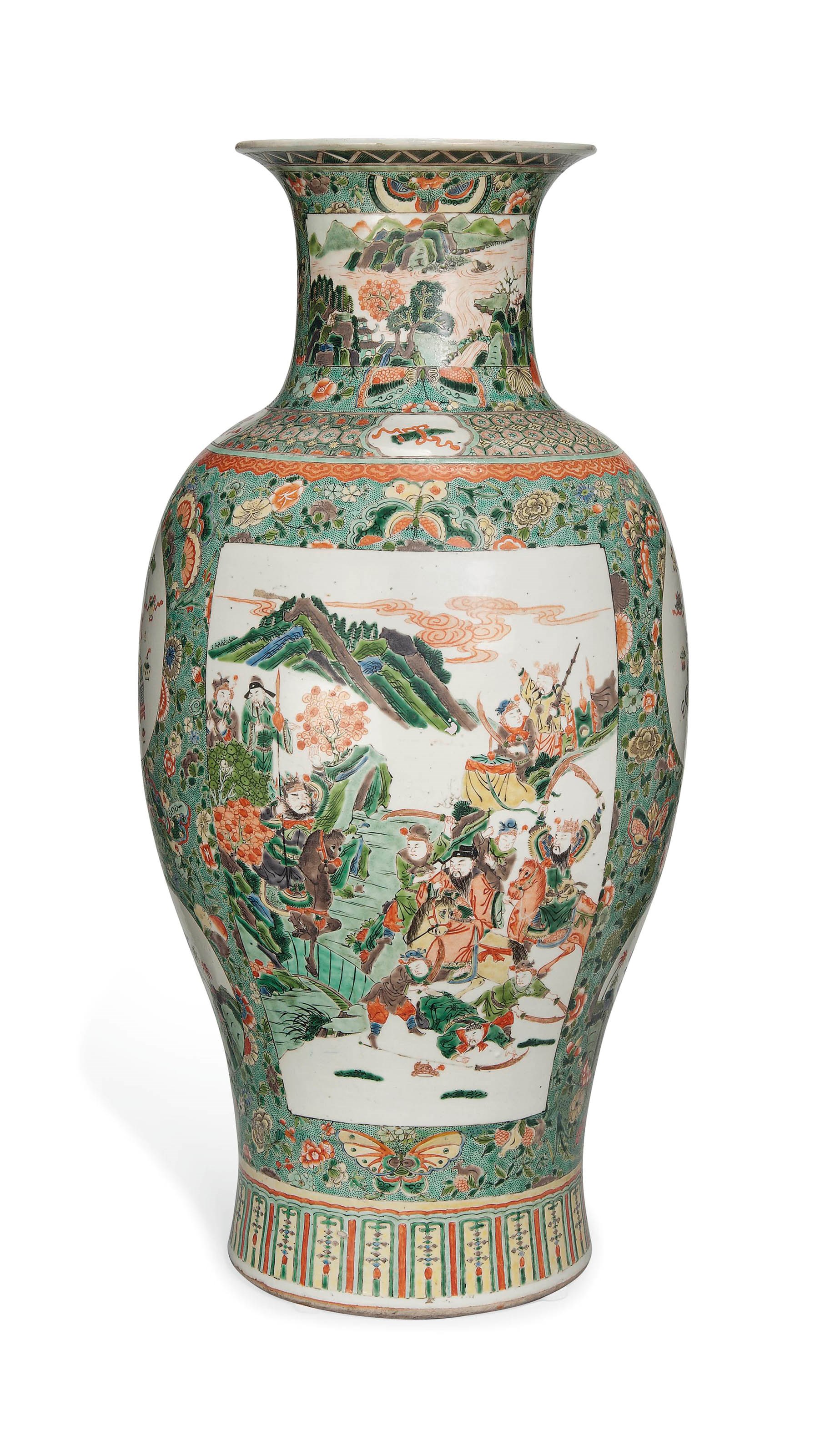 A LARGE CHINESE FAMILLE VERTE BALUSTER VASE