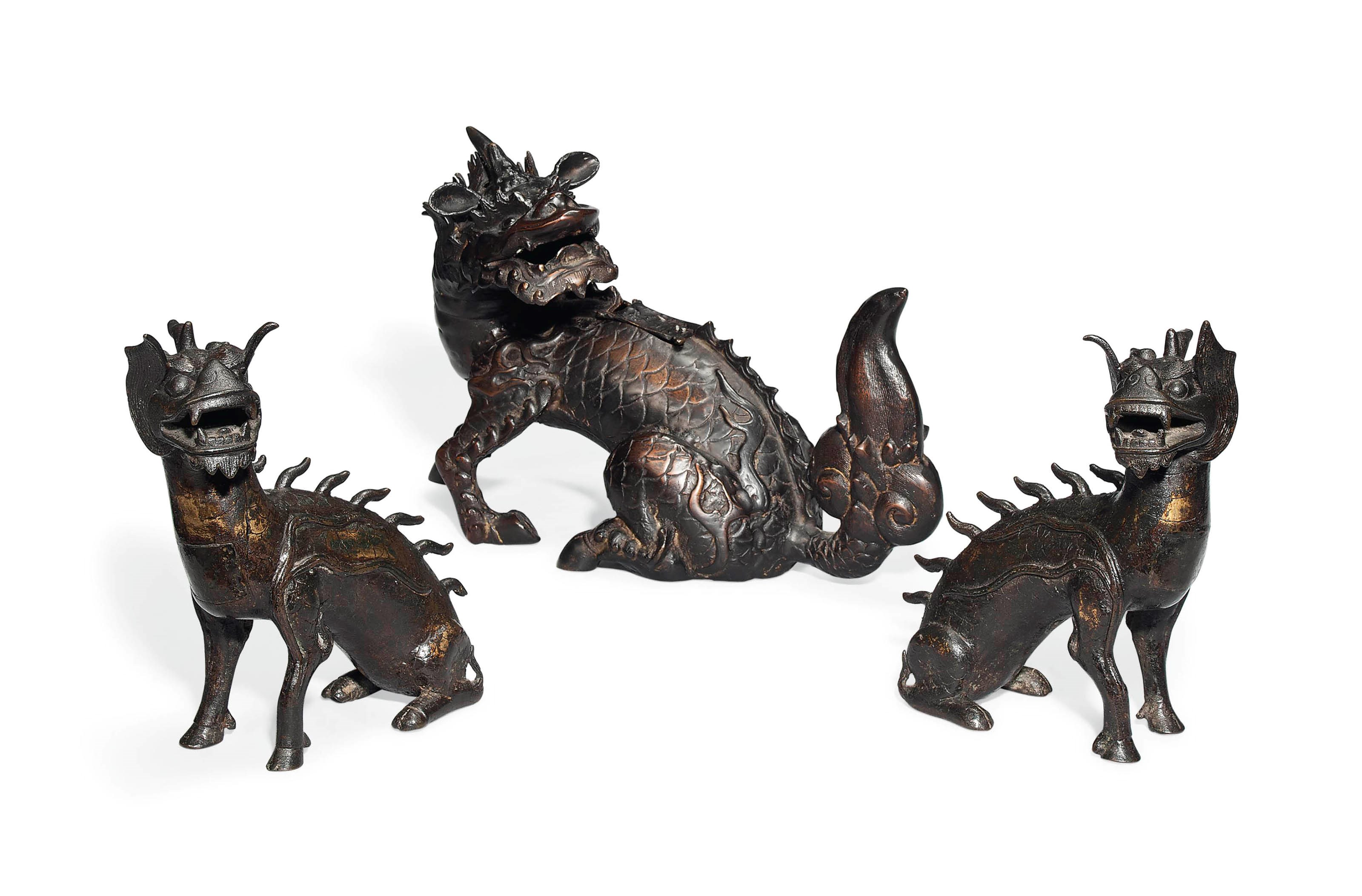 THREE SOUTHEAST ASIAN BRONZE MYTHOLOGICAL BEASTS