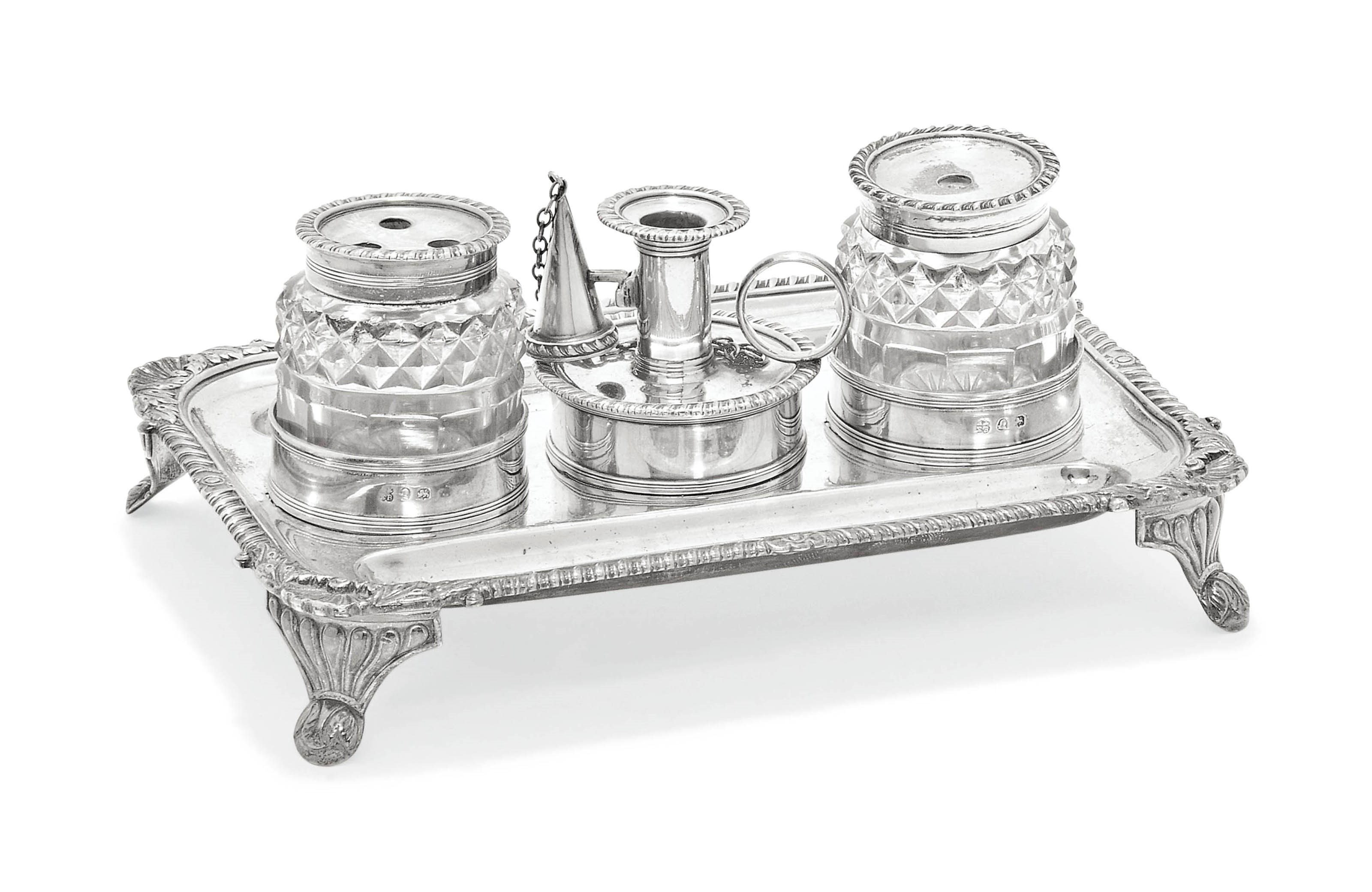 A GEORGE III SILVER INKSTAND
