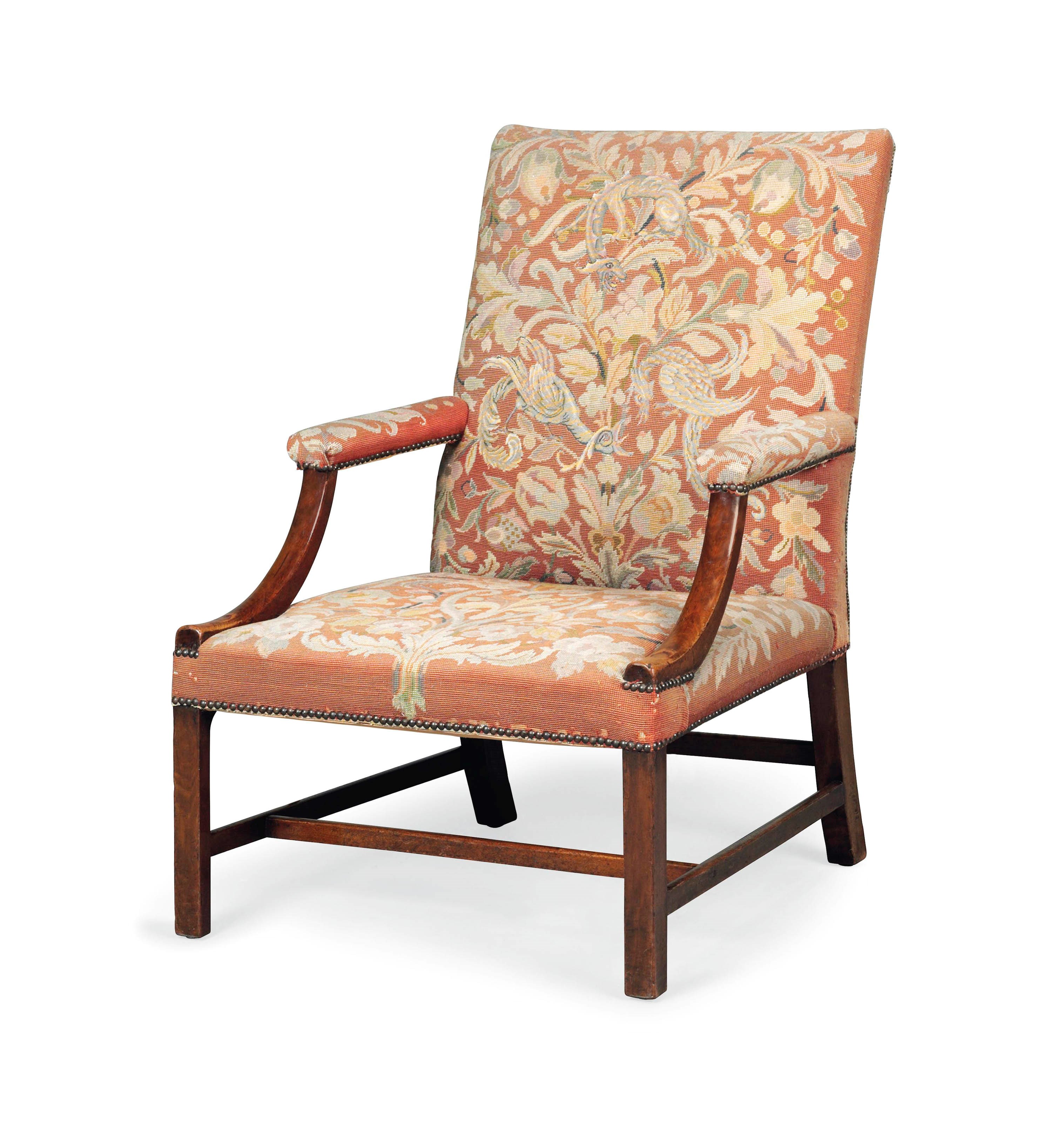 A GEORGE III MAHOGANY GAINSBOROUGH ARMCHAIR