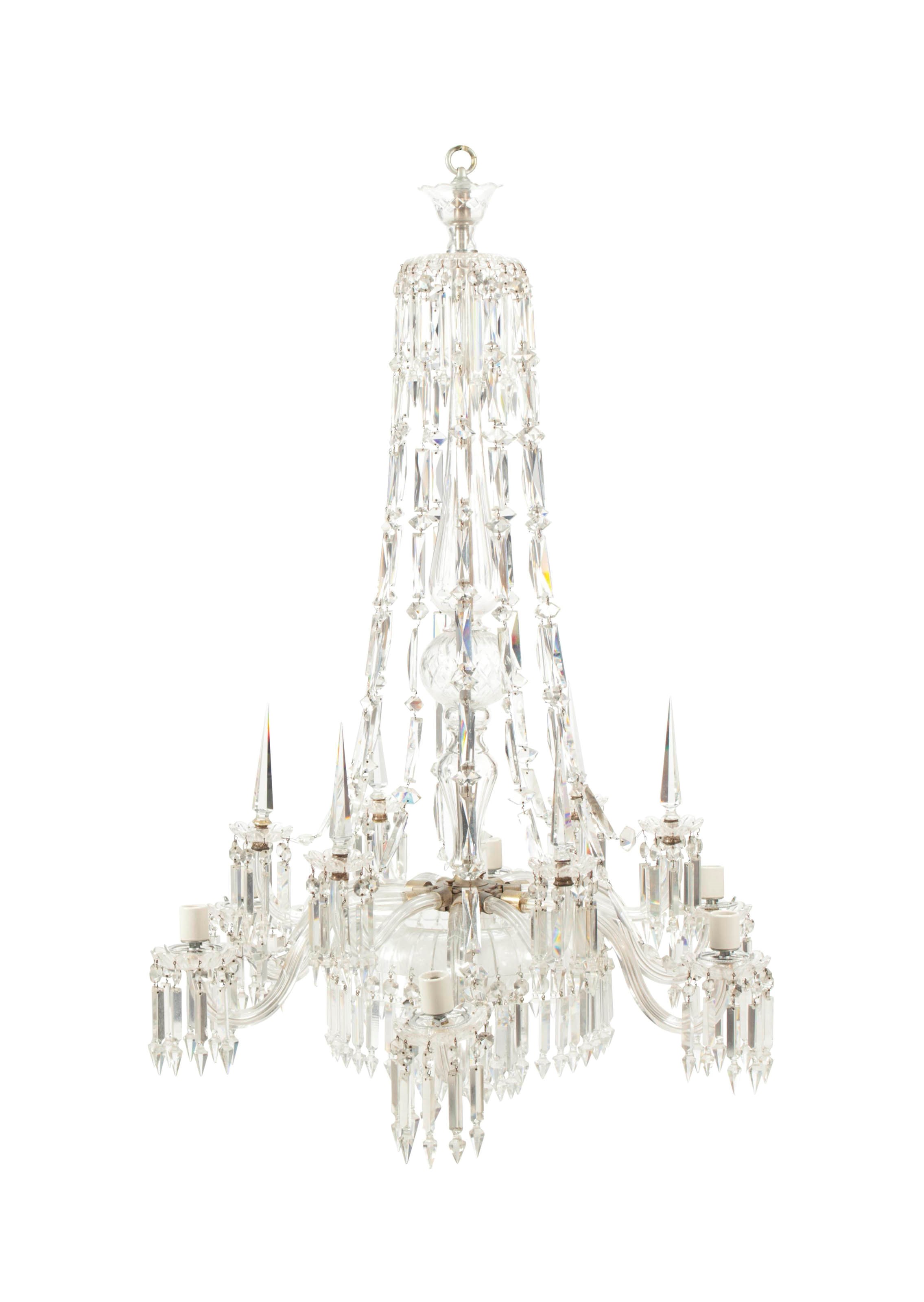 A CUT-GLASS SIX-LIGHT CHANDELIER,