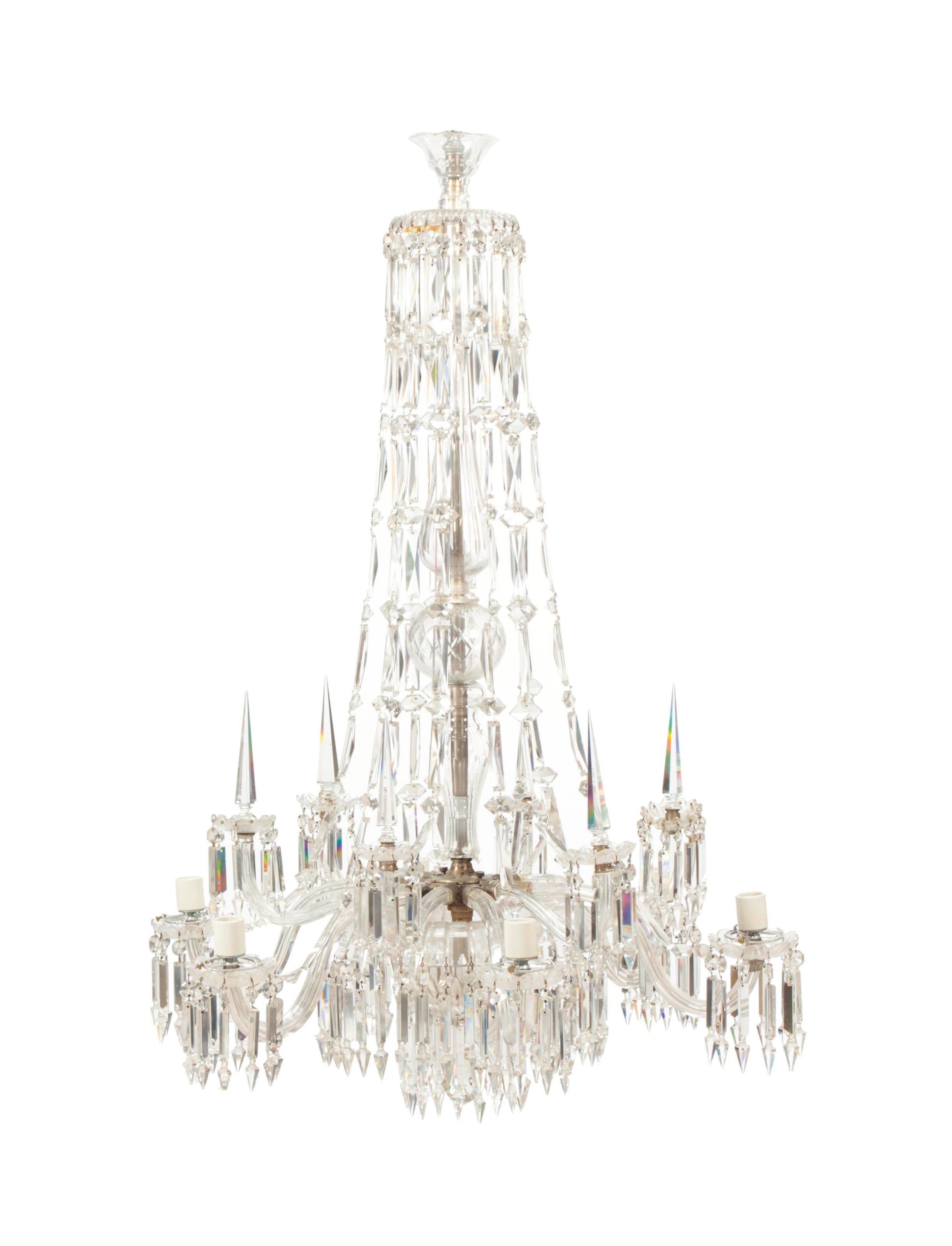 A CUT-GLASS SIX-LIGHT CHANDELIER,