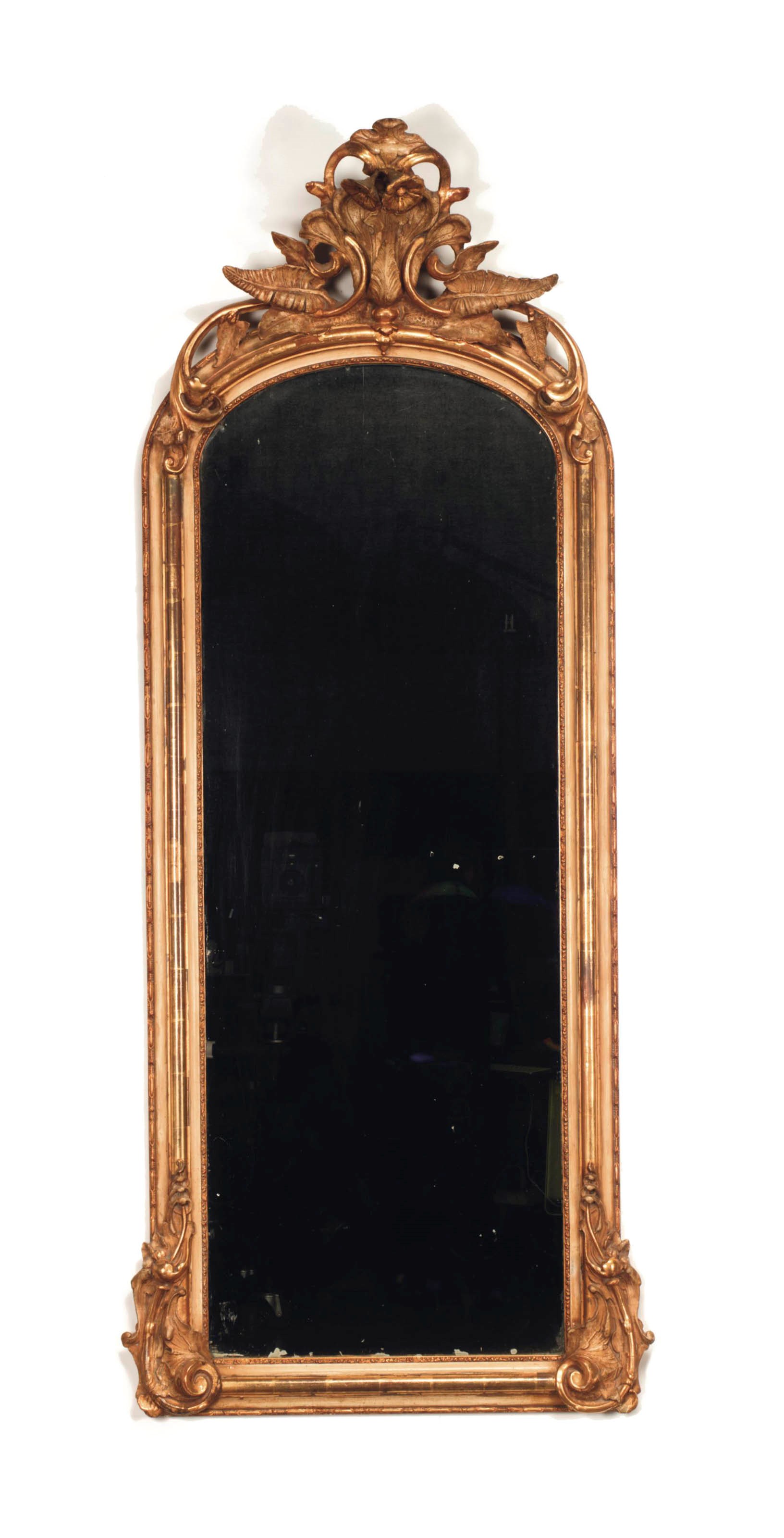 A FRENCH GREY-PAINTED AND PARCEL-GILT PIER MIRROR,
