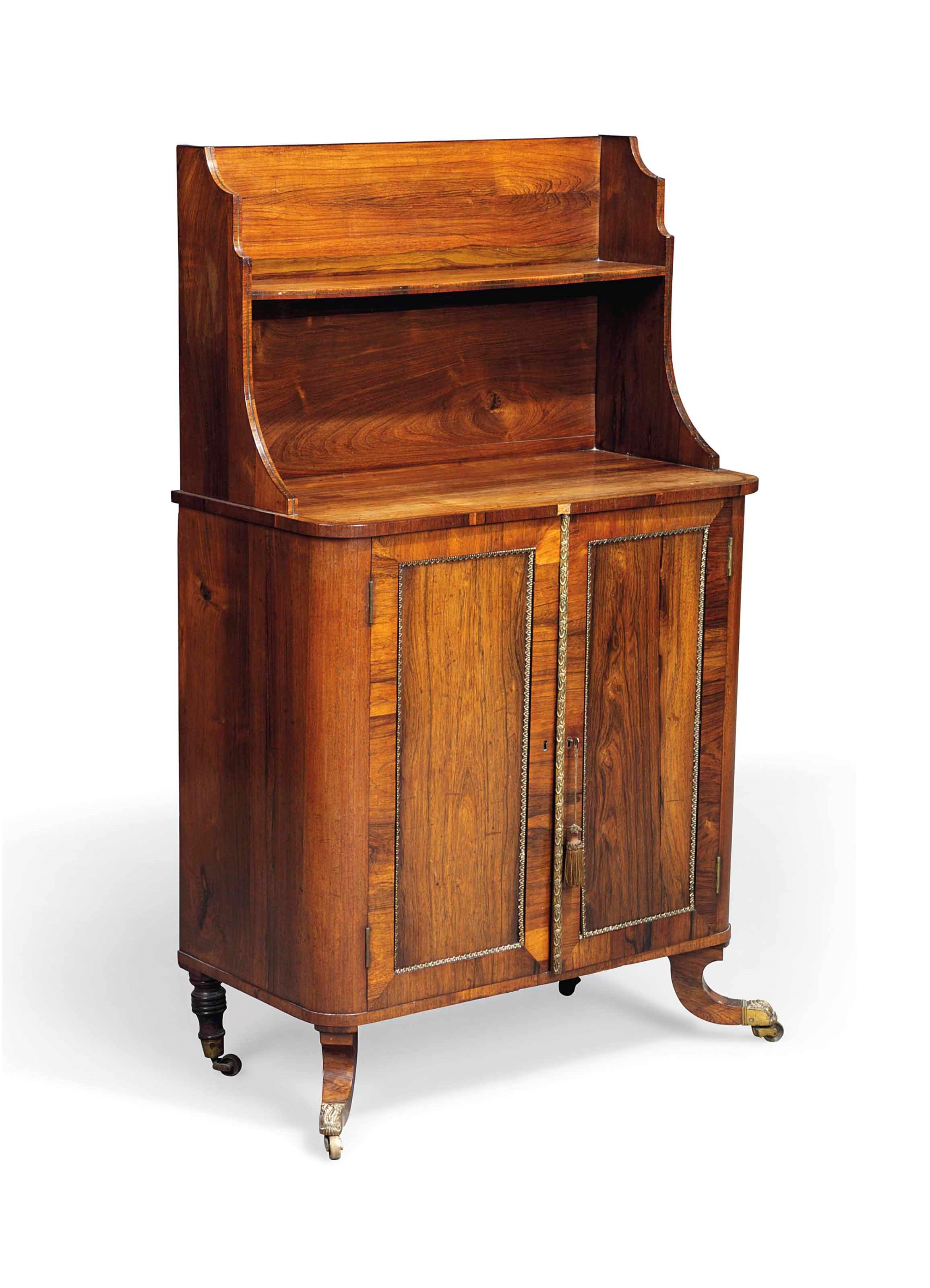 A REGENCY ROSEWOOD AND BRASS-INLAID CHIFFONIER