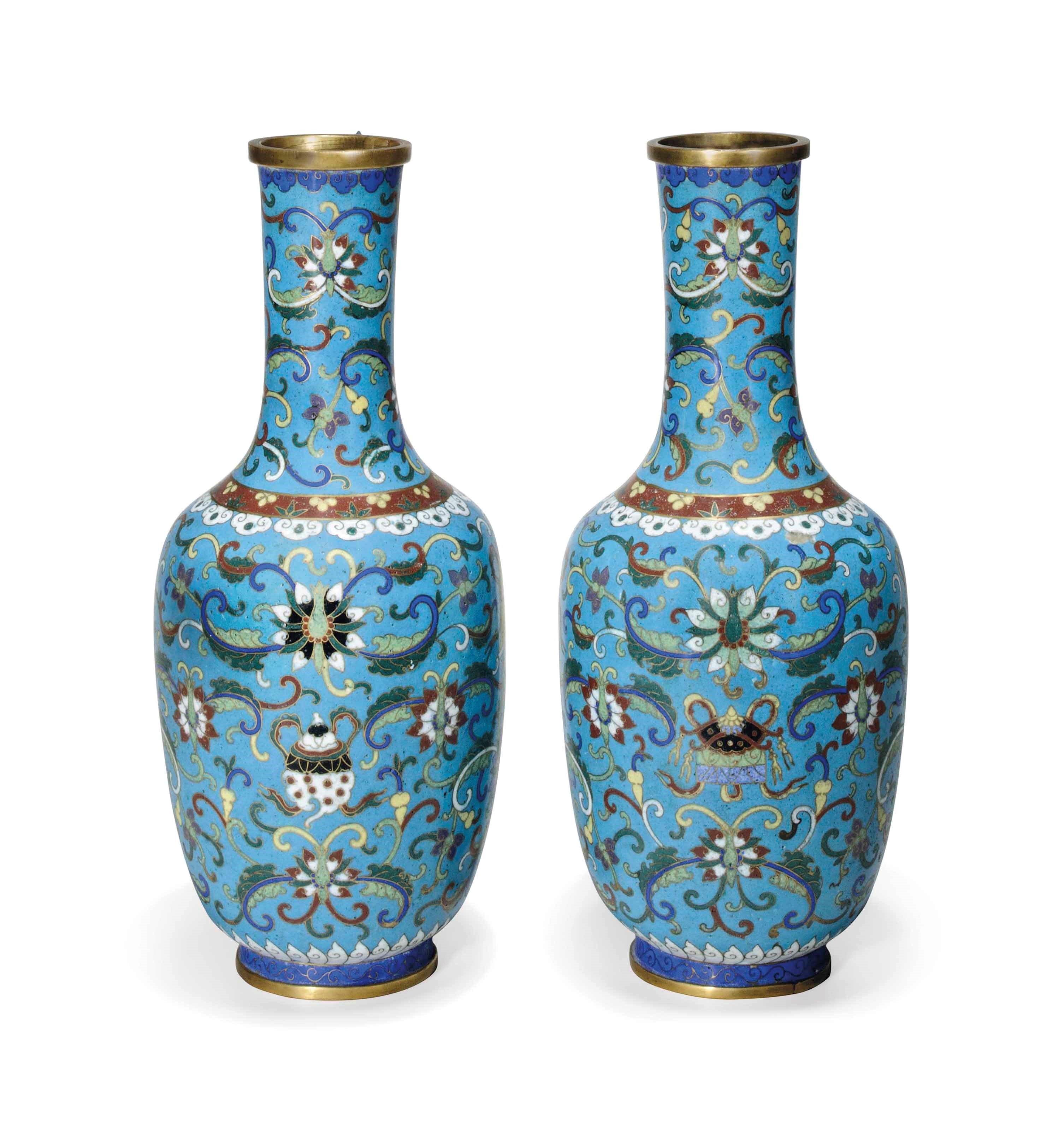 A PAIR OF CHINESE CLOISONNÉ ENAMEL VASES