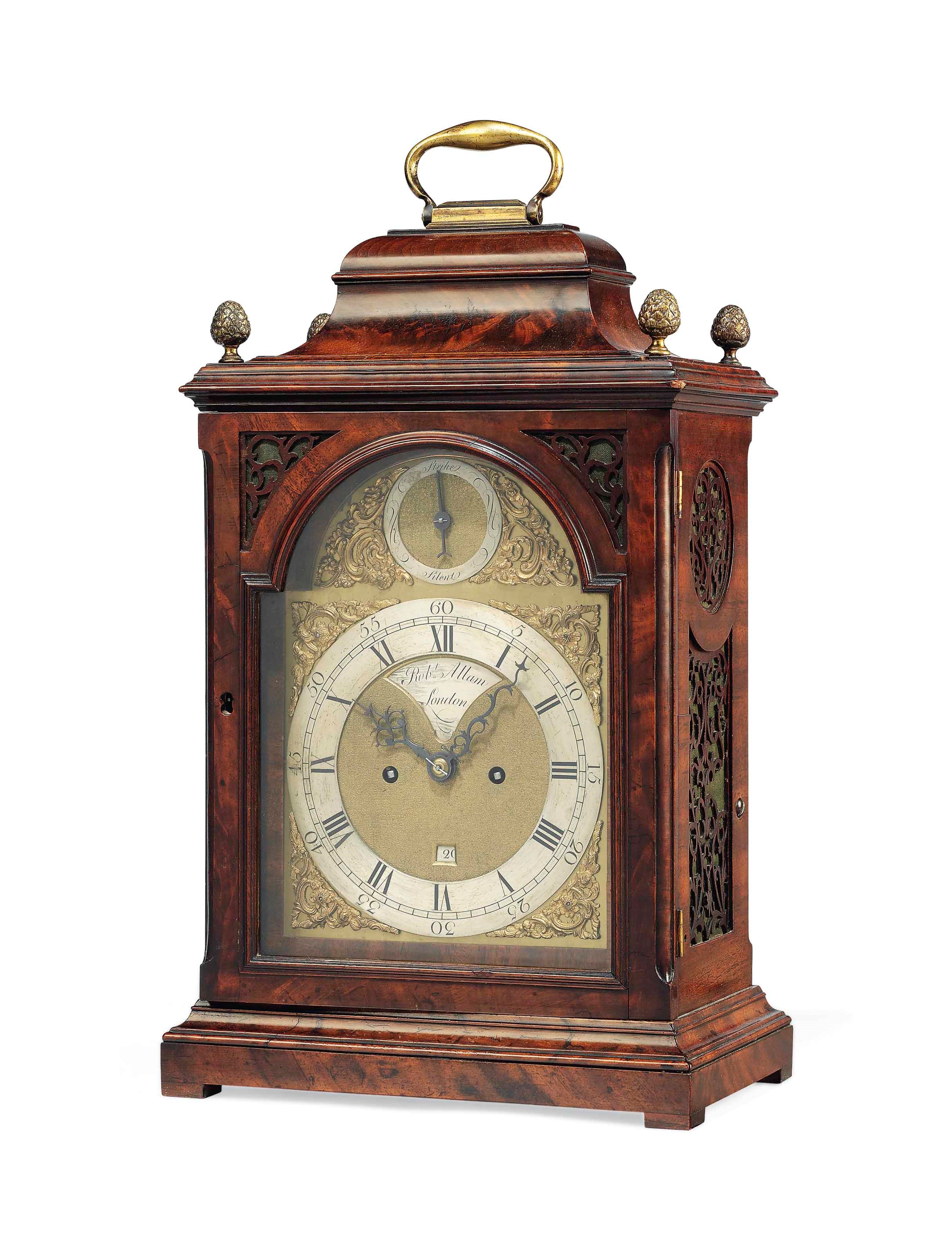 A GEORGE III MAHOGANY VENEERED STRIKING EIGHT-DAY TABLE CLOCK