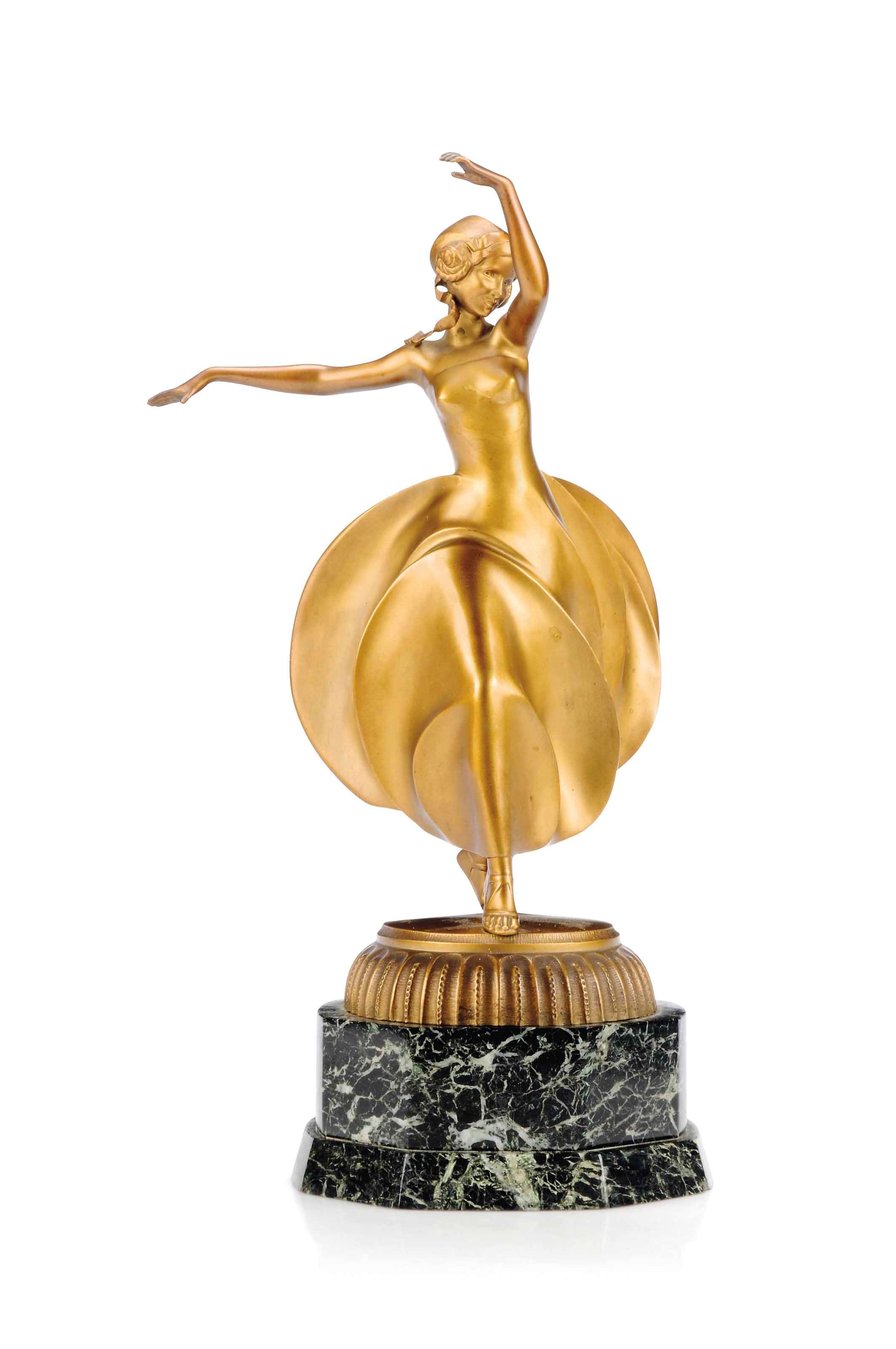 AN EDMUND MEUSEL ART DECO COLD-PAINTED BRONZE FIGURE
