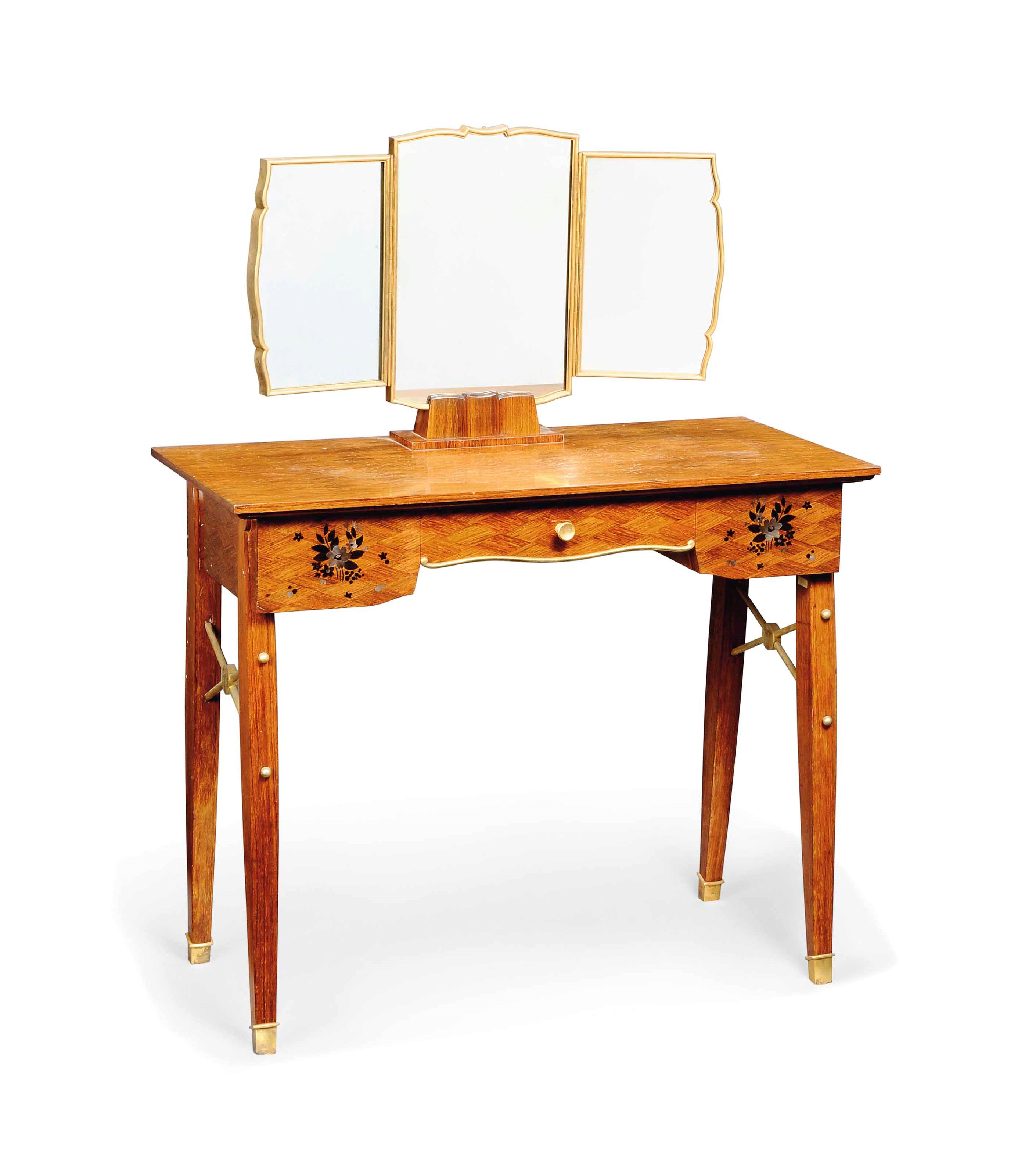 A JULES LELEU DRESSING TABLE WITH BRONZE FRAMED MIRROR