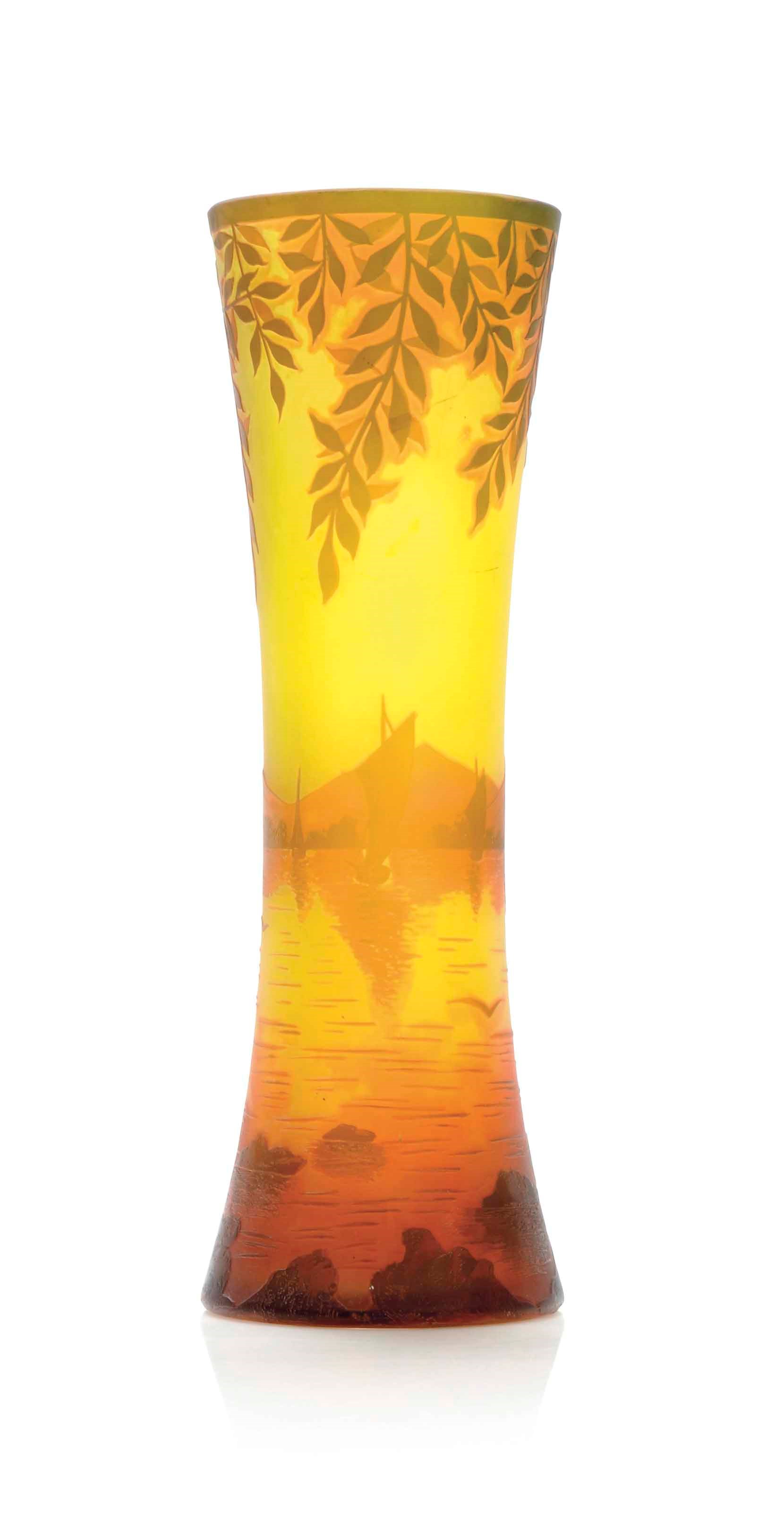 A J. MICHEL CAMEO GLASS LANDSCAPE VASE