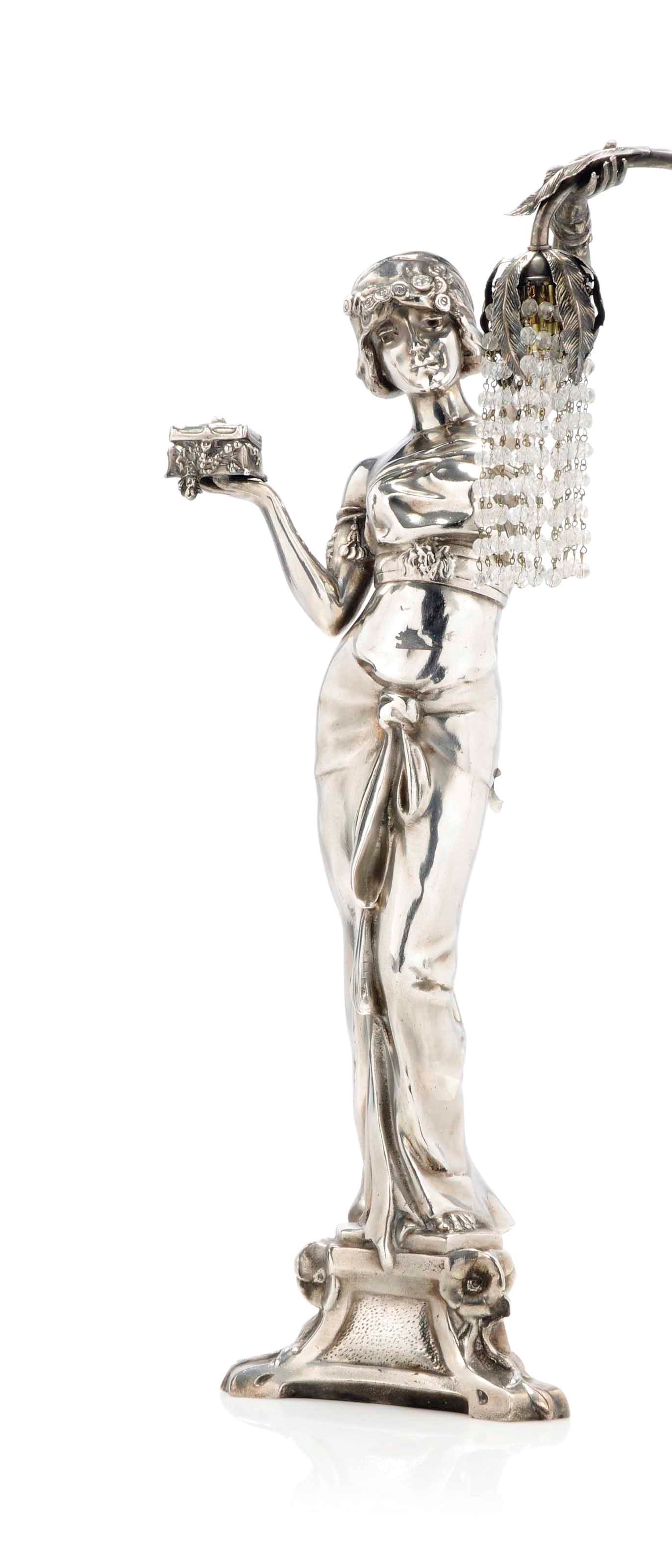 A SILVERED BRONZE FIGURAL LAMP, AFTER PAUL PHILIPPE