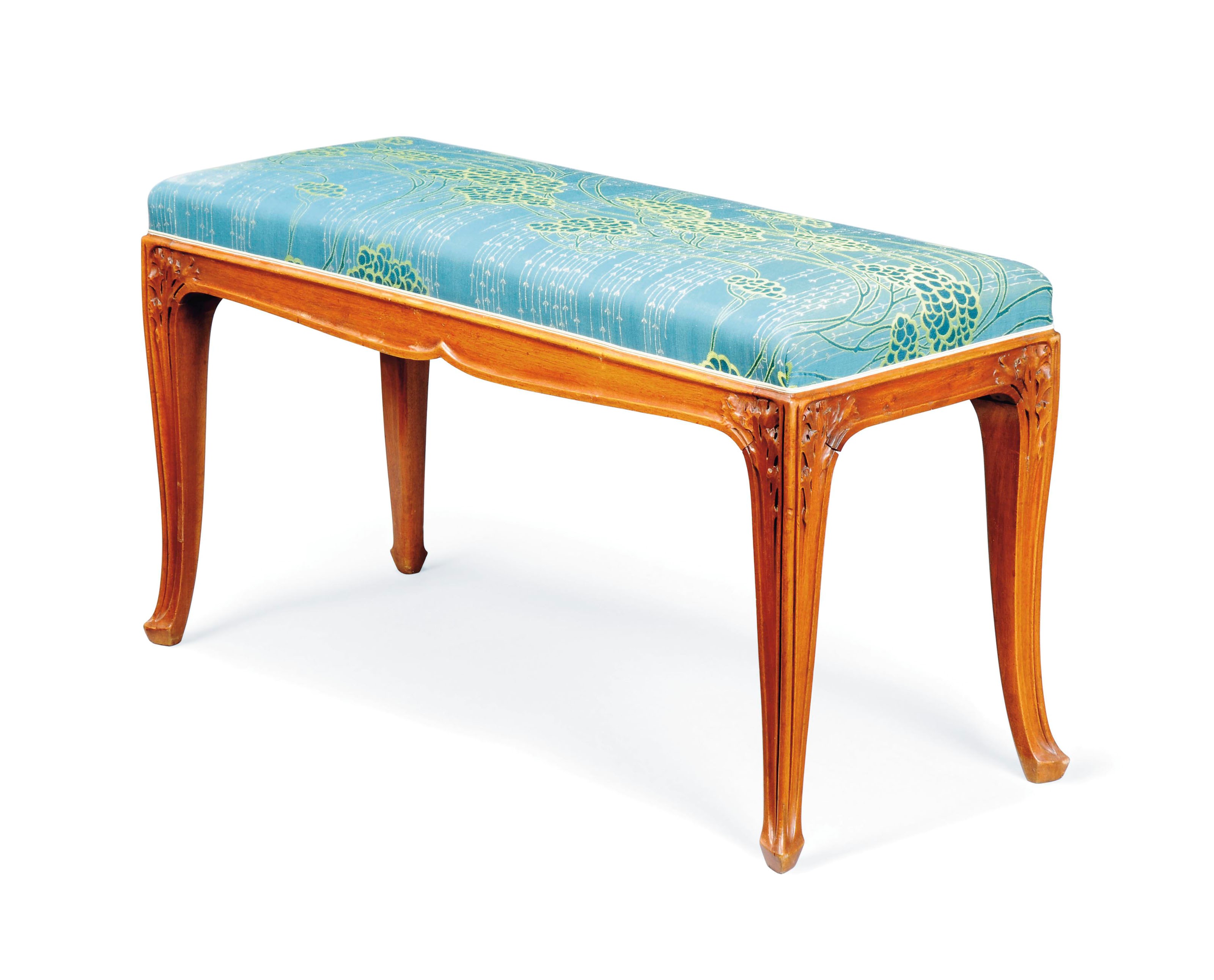 A LOUIS MAJORELLE CARVED MAHOGANY STOOL