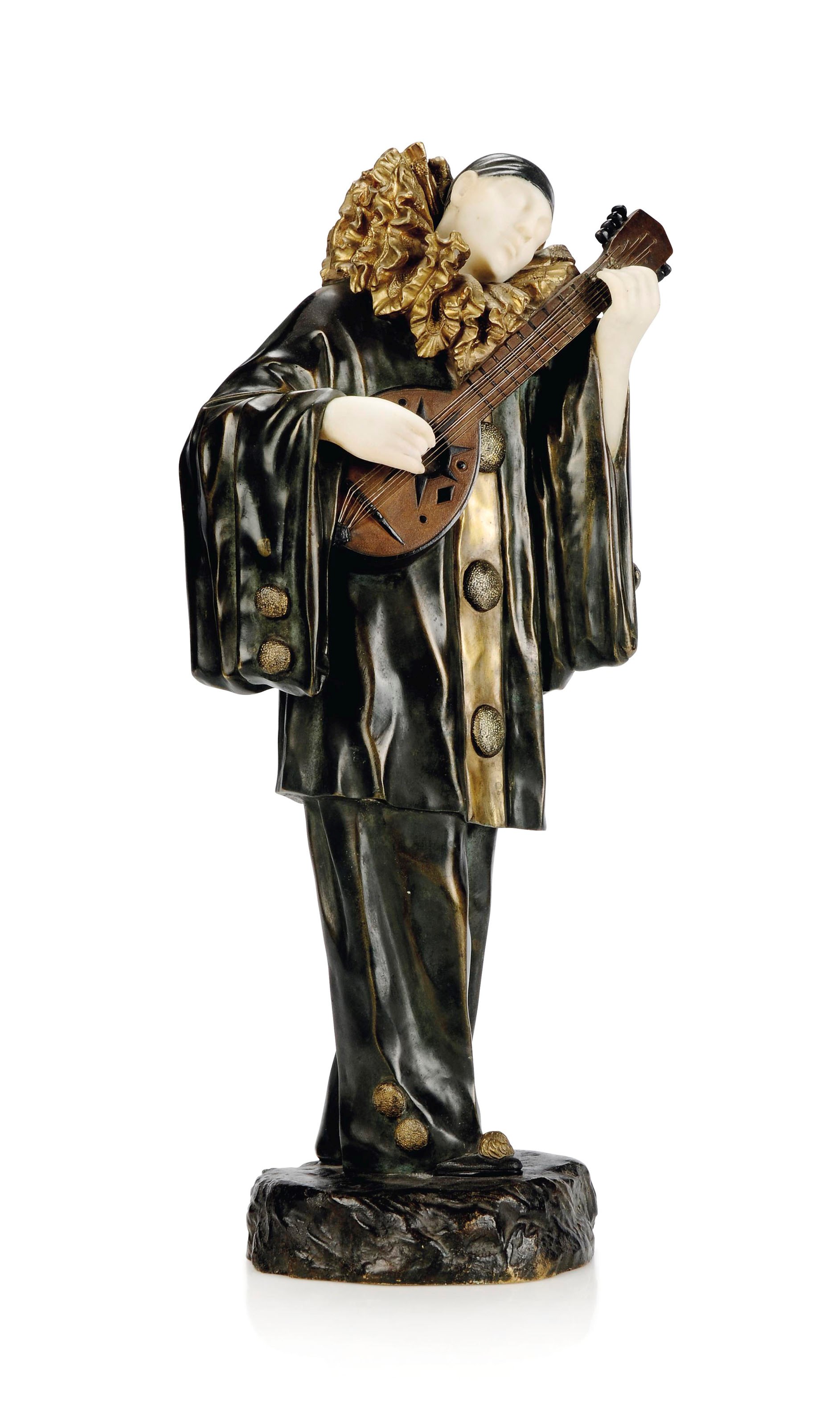 'MANDOLIN PLAYER' A DEMETRE CHIPARUS COLD-PAINTED BRONZE AND MARBLE FIGURE