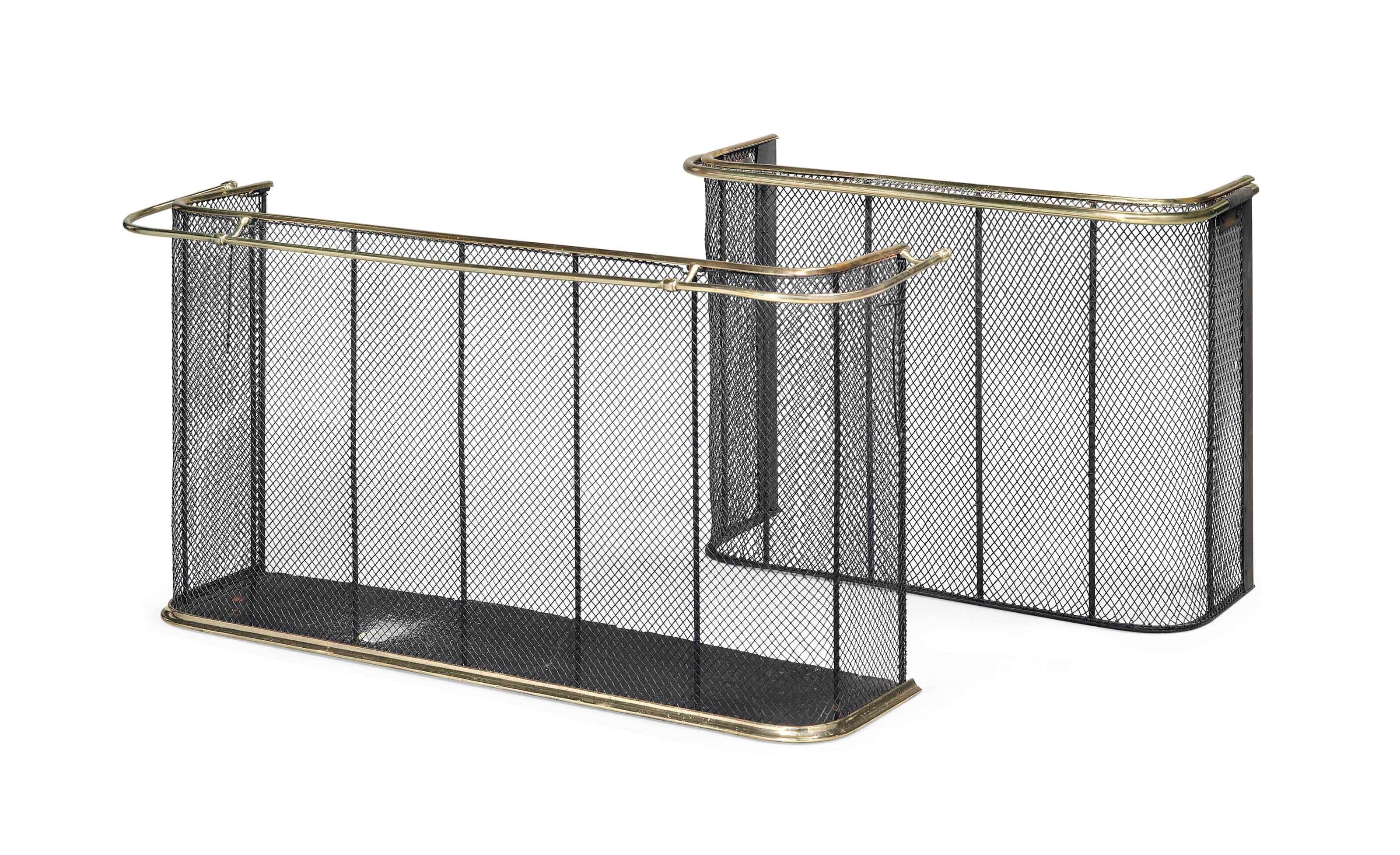 AN ENGLISH BRASS AND IRON-MESH NURSERY FENDER
