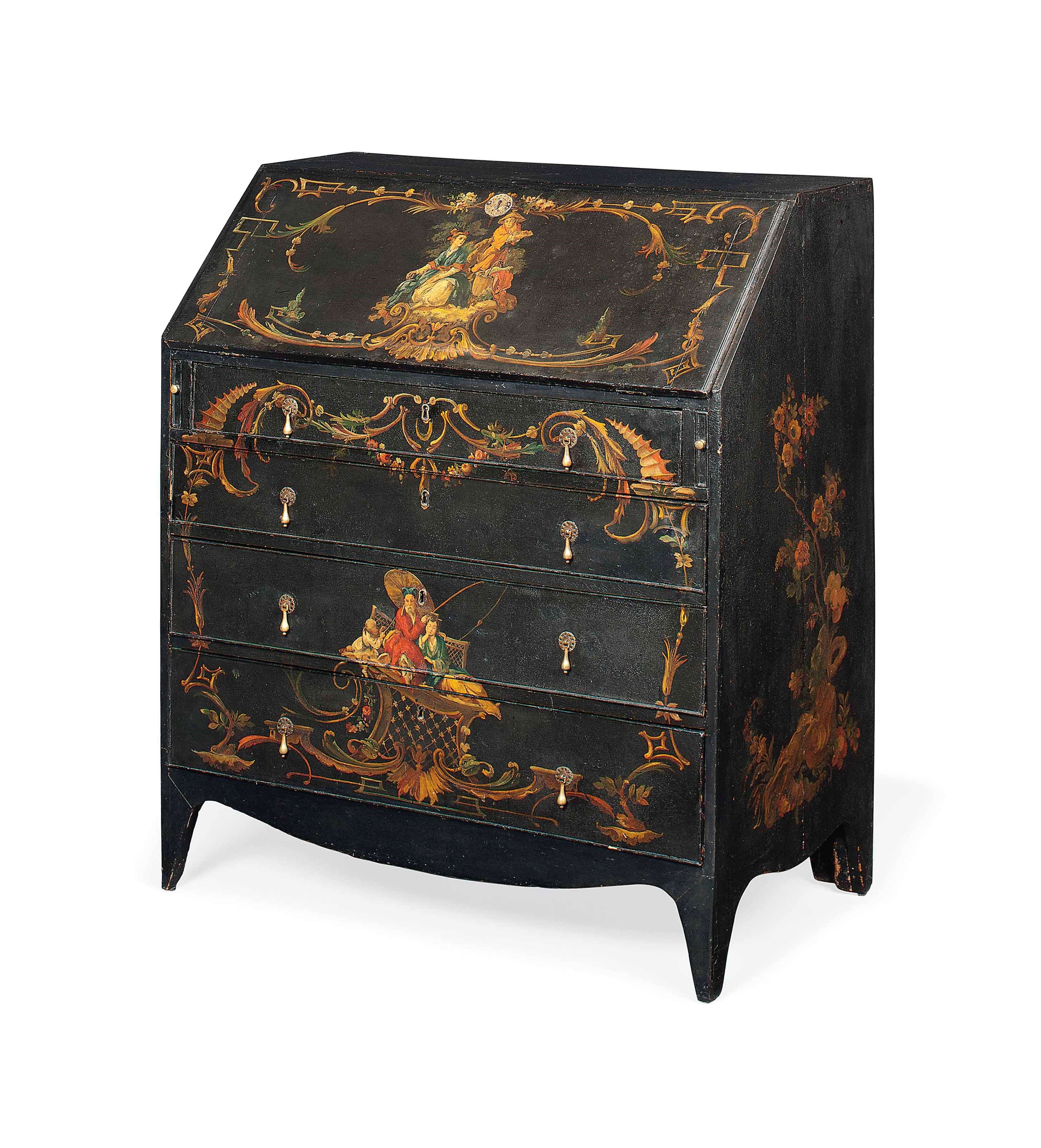 A GEORGE III CHINOISERIE DECORATED BUREAU