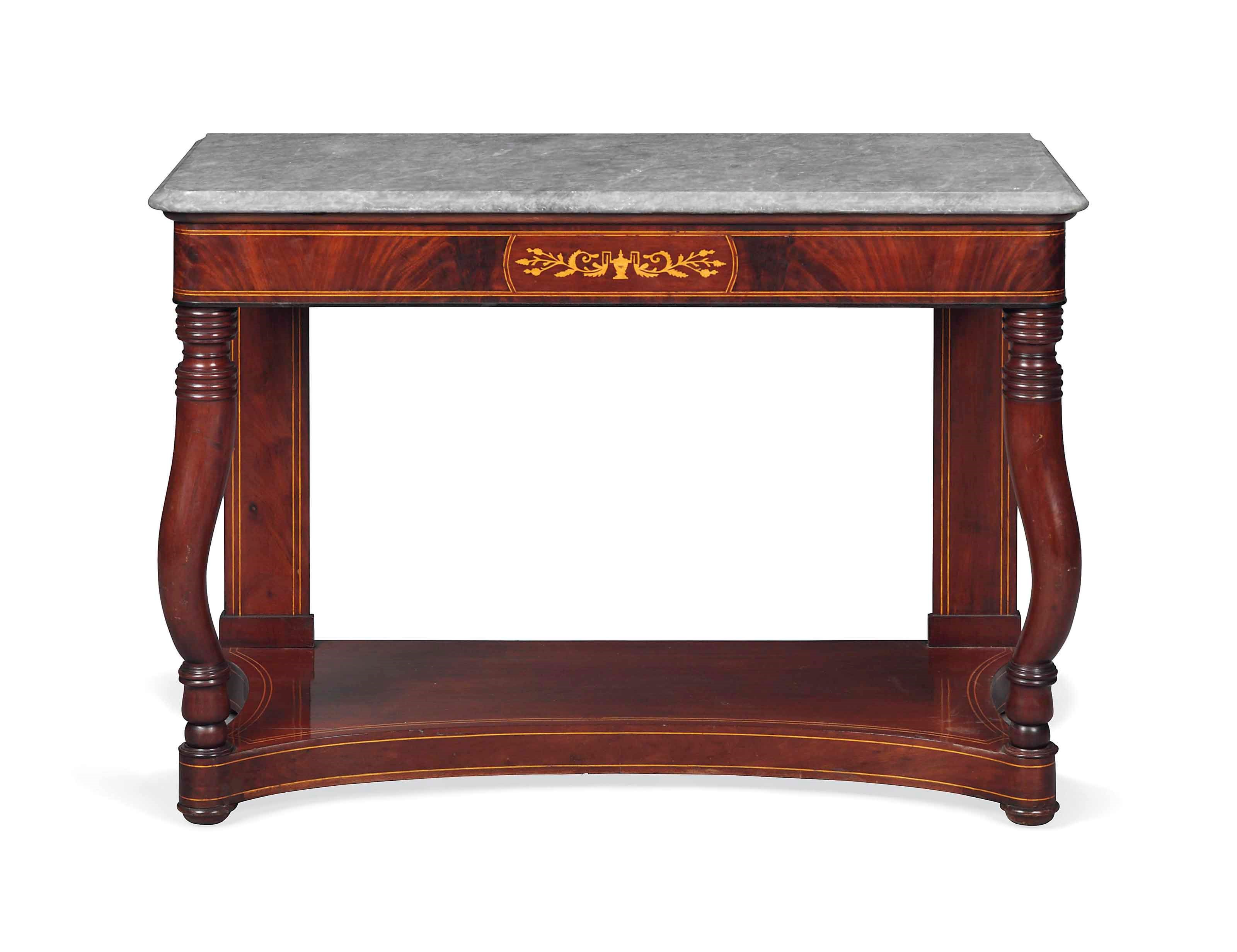 A LOUIS PHILIPPE MAHOGANY AND MARQUETRY CONSOLE TABLE