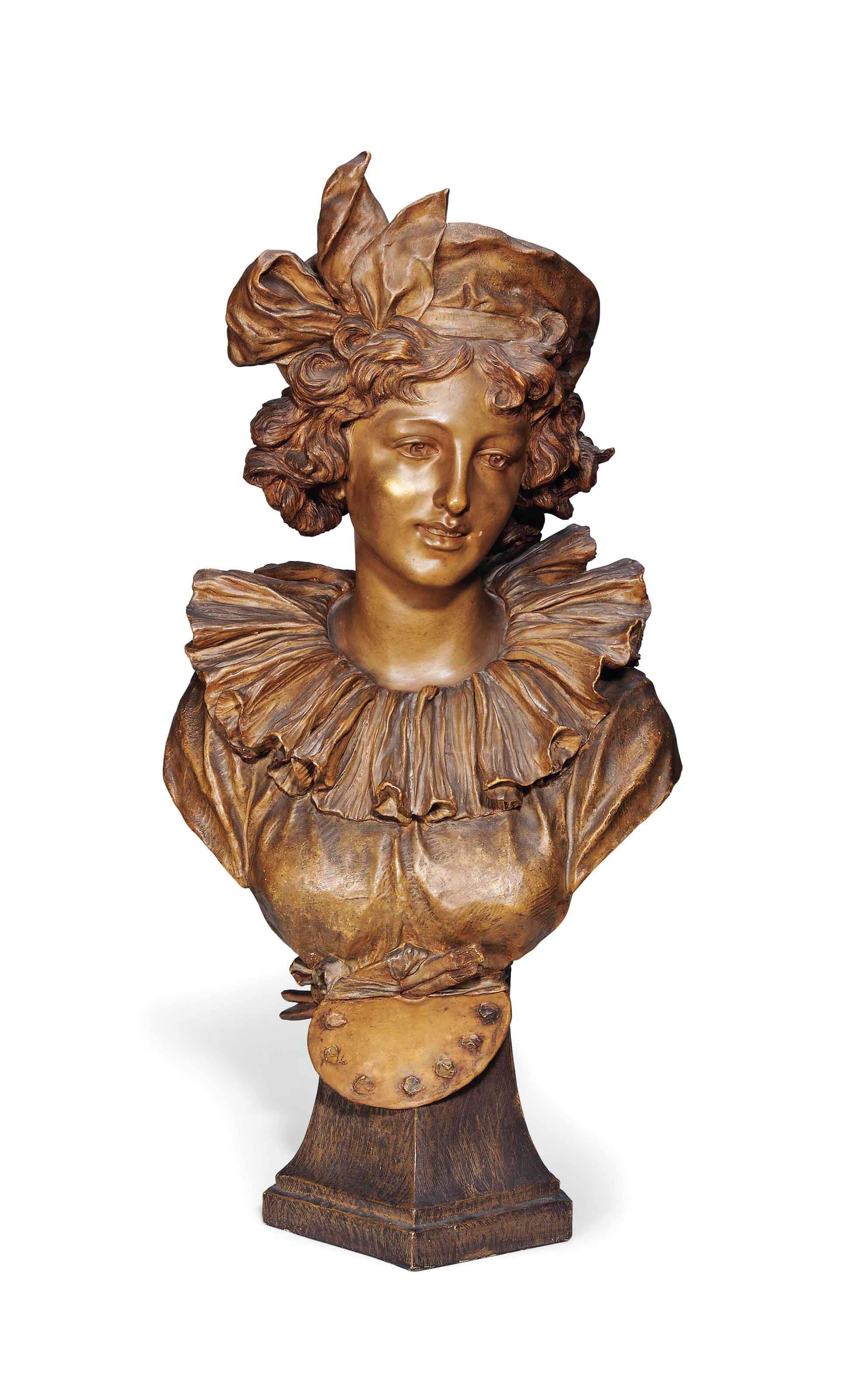 AN AUSTRIAN PAINTED TERRACOTTA BUST OF GIRL