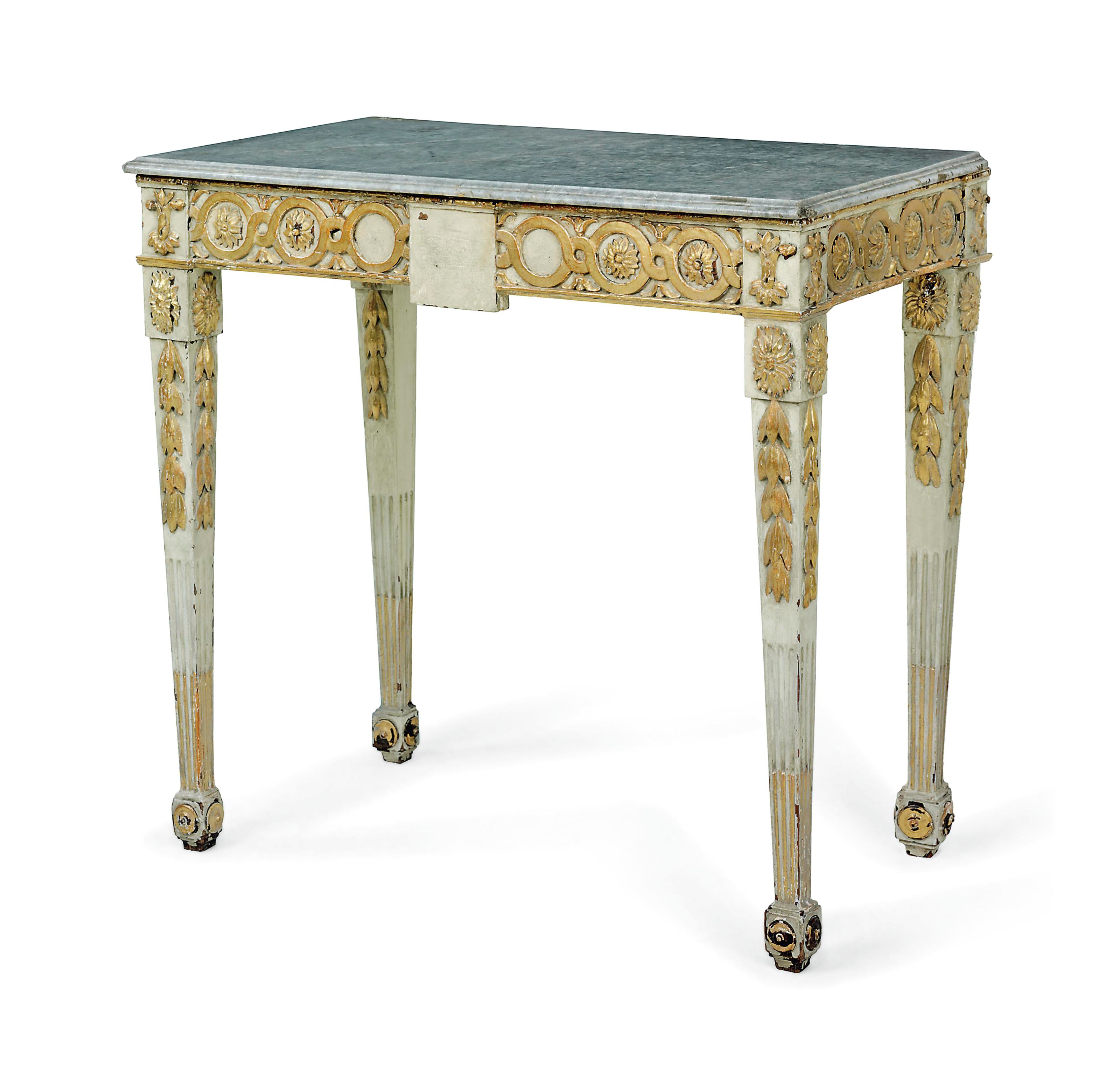 A SWEDISH PARCEL-GILT CREAM-PAINTED CONSOLE TABLE