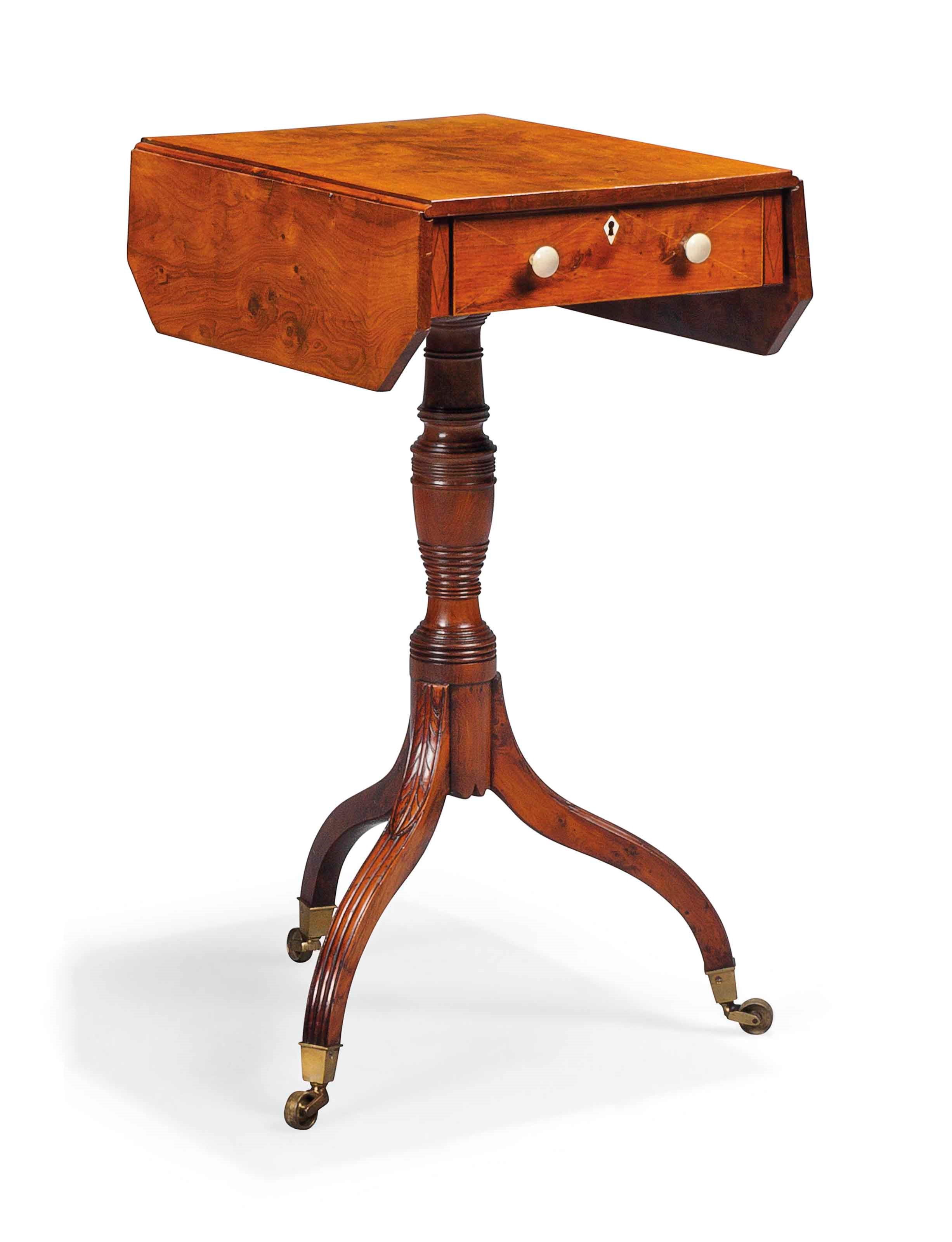 A GEORGE III SOLID FIGURED YEW-WOOD DROP-LEAF OCCASIONAL TABLE