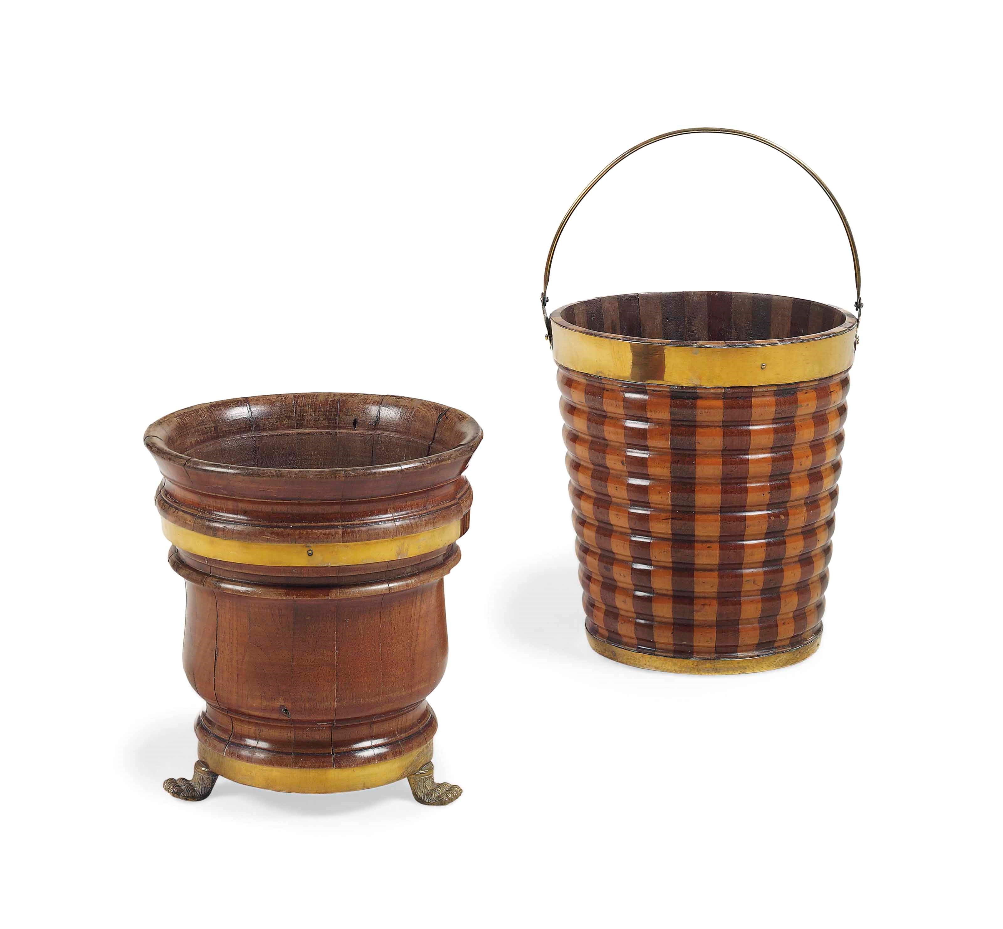 TWO DUTCH BRASS-BOUND WALNUT TEESTOFFS