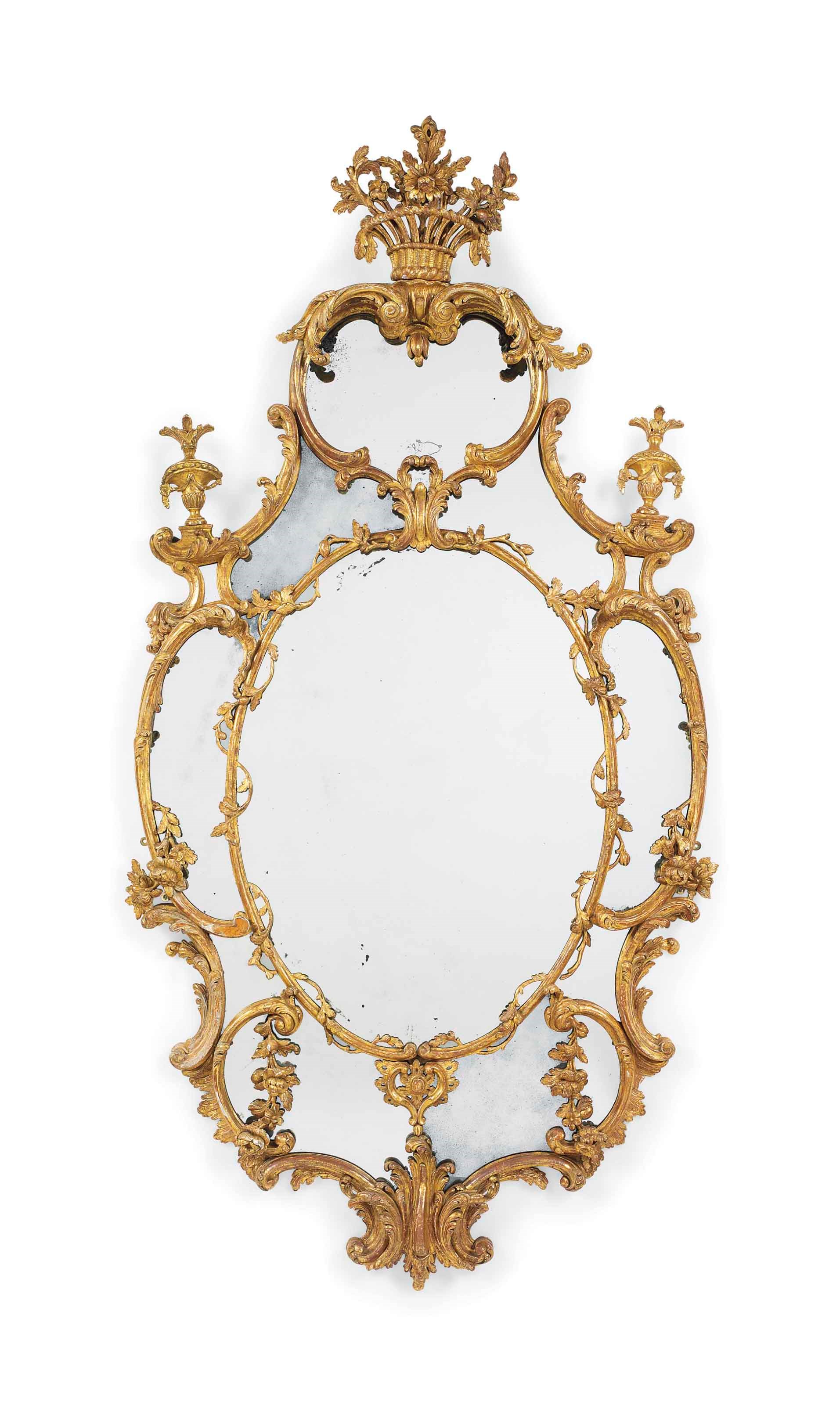 A GEORGE II GILTWOOD MIRROR