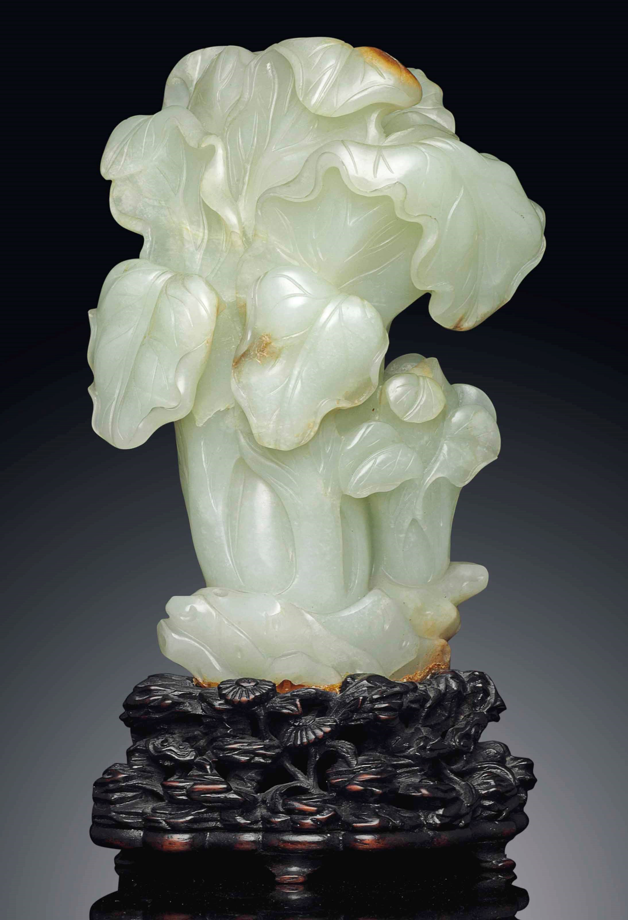 A PALE CELADON JADE 'CABBAGE'-FORM VASE