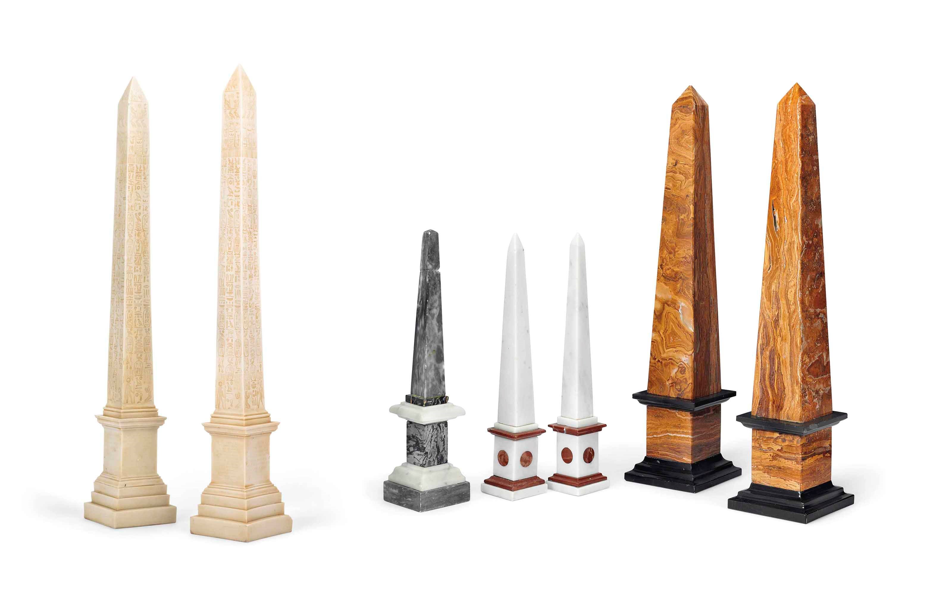 A COLLECTION OF SEVEN ORNAMENTAL OBELISKS