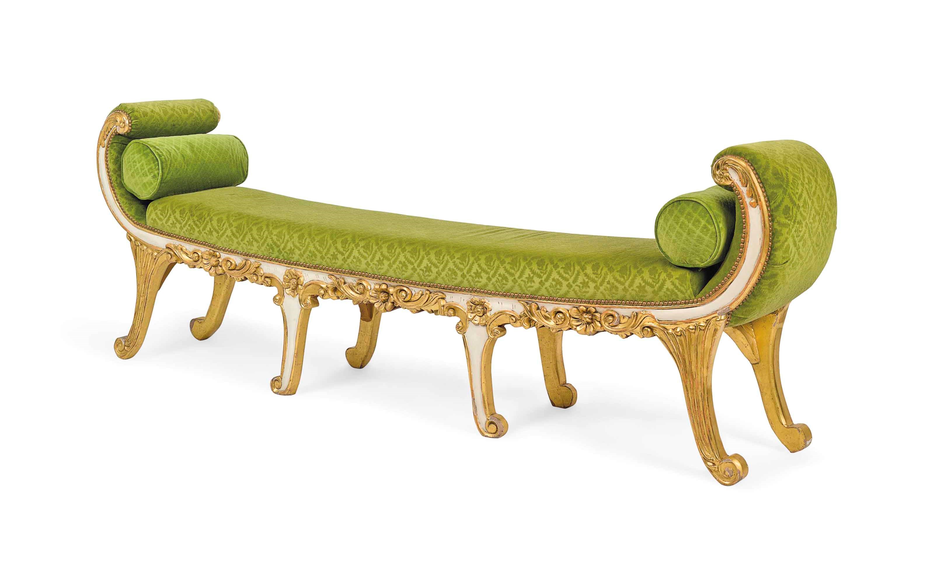 A SWEDISH EMPIRE-STYLE PARCEL-GILT AND WHITE-PAINTED WINDOW SEAT