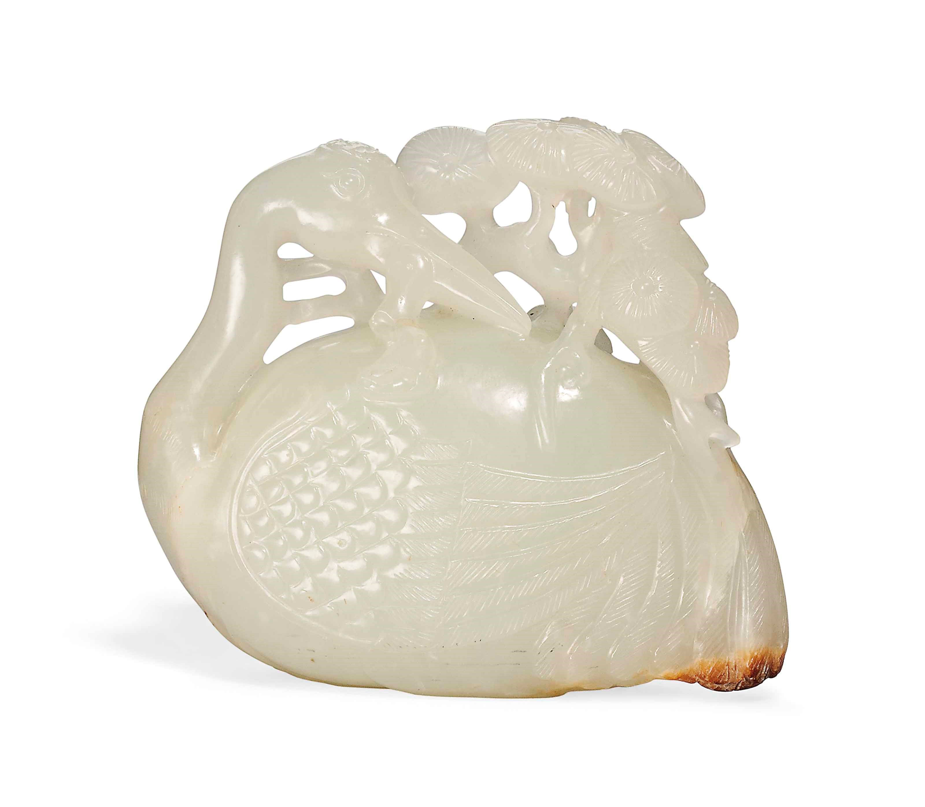 A PALE CELADON JADE CRANE