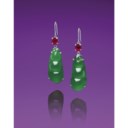 A PAIR OF JADEITE AND DIAMOND EAR PENDANTS