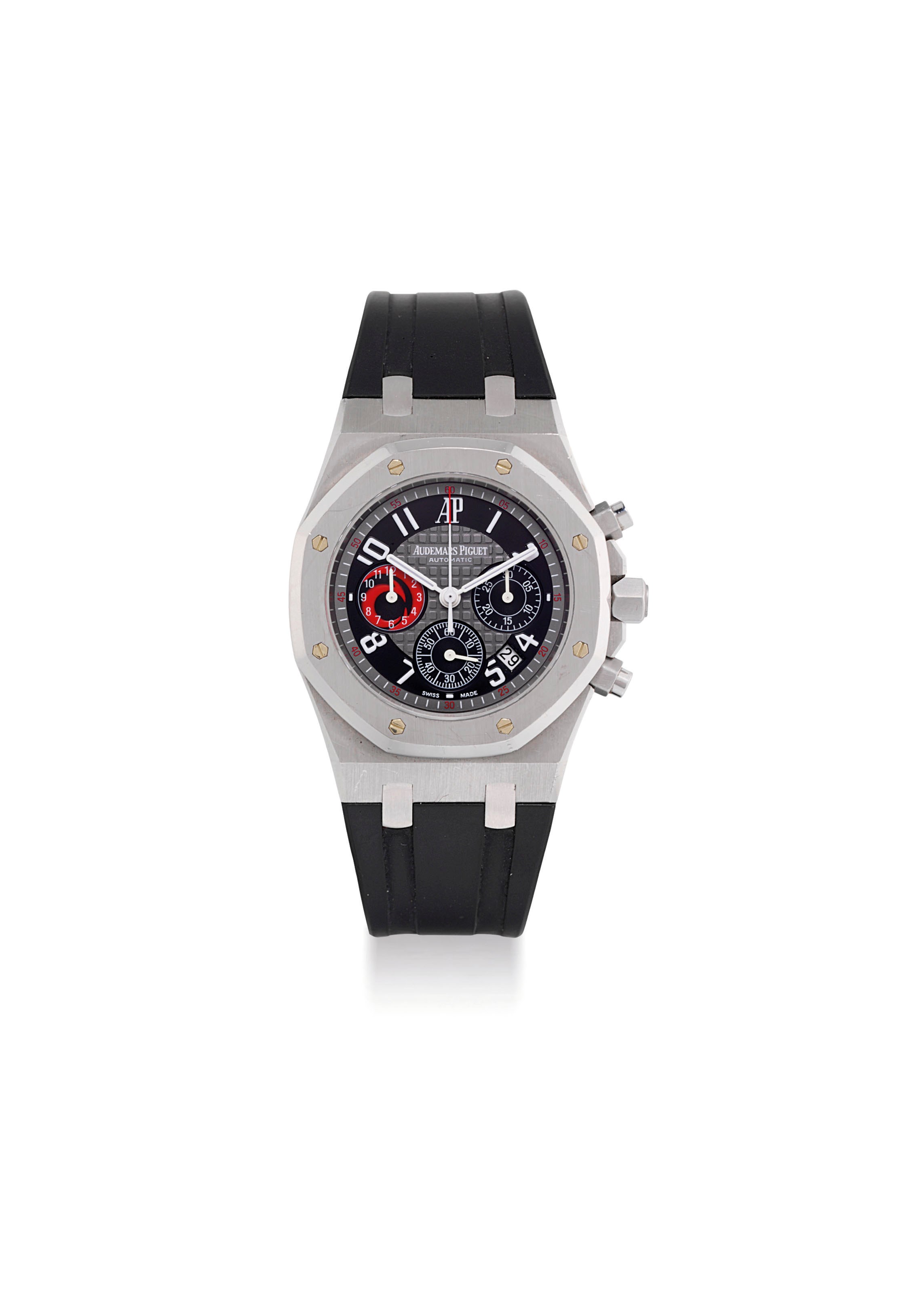 AUDEMARS PIGUET. A LARGE STAINLESS STEEL LIMITED EDITION AUTOMATIC CHRONOGRAPH WRISTWATCH WITH DATE