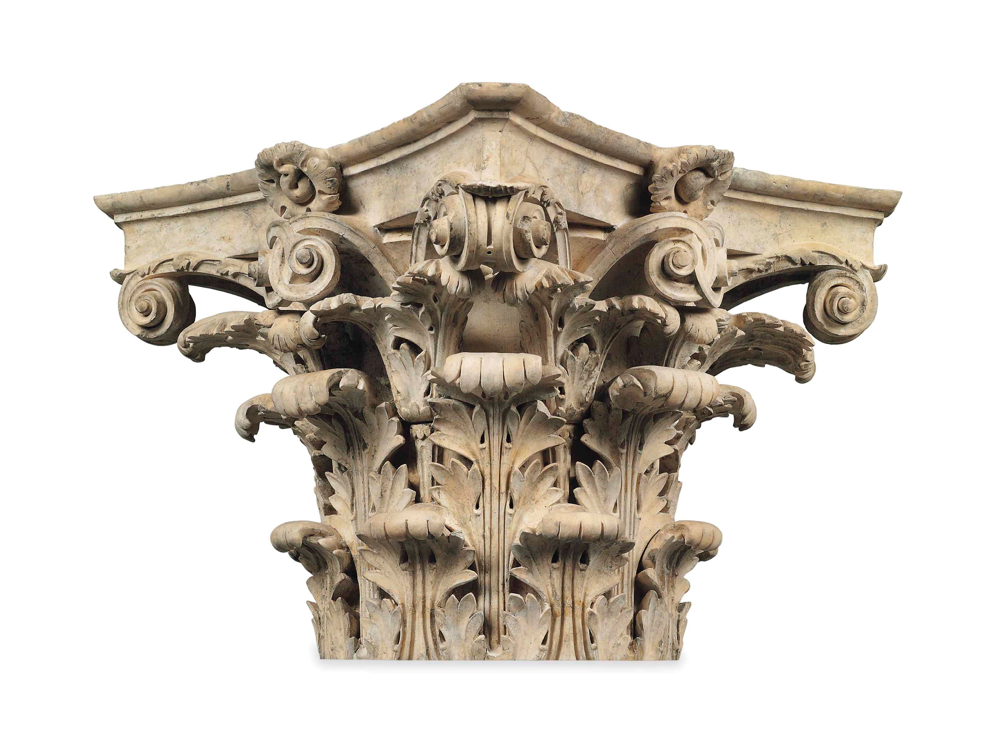 A GEORGE III ARTIFICIAL 'COADE' STONE CORINTHIAN CAPITAL
