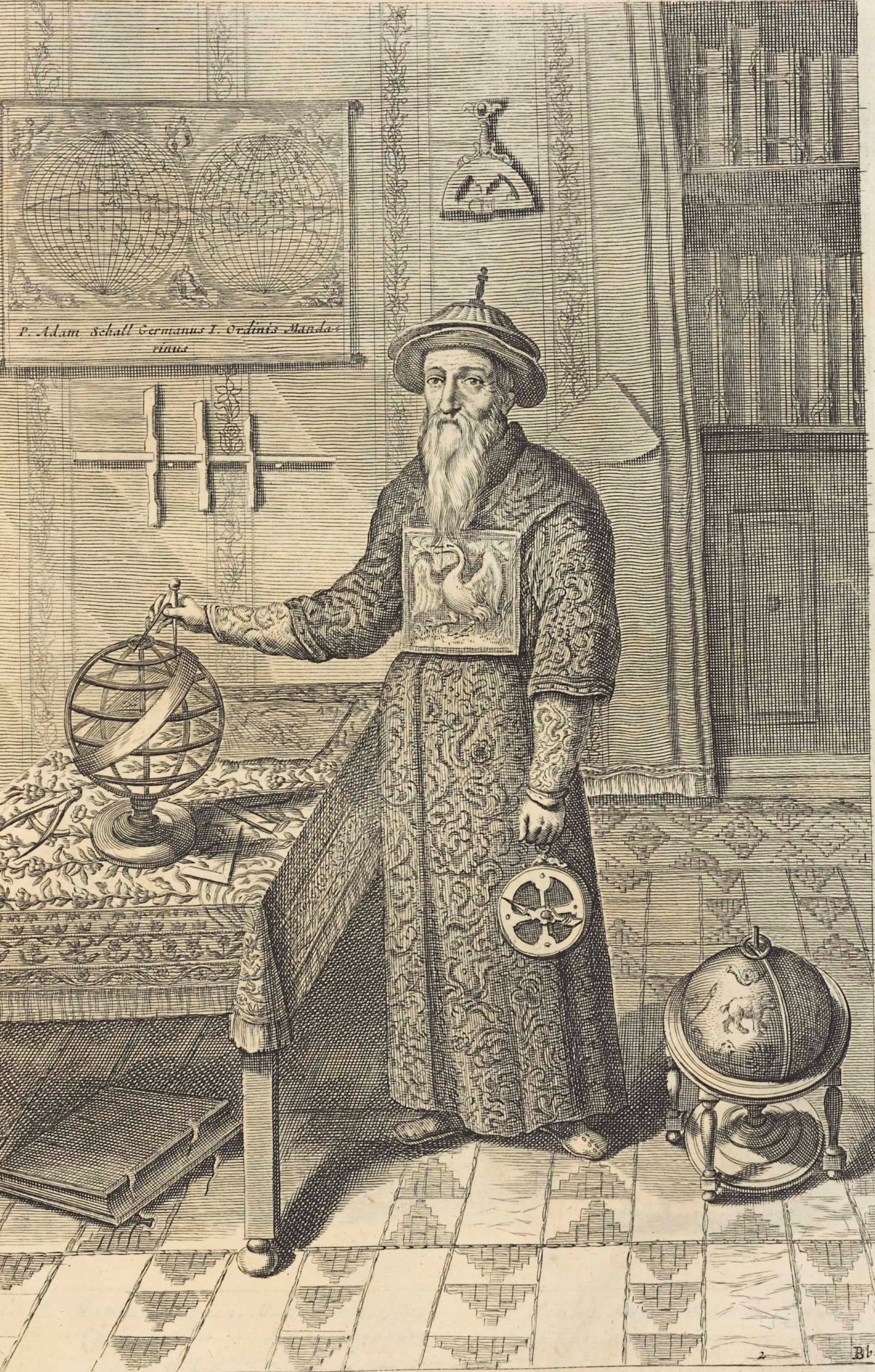 KIRCHER, Athanasius (1602-80). La Chine ... Illustre de Plusieurs Monuments tant Sacrs que Profanes, et de Quantit de Recherchs de la Nature et de l' Art. Amsterdam: J. Jansson et E. Weyerstraet, 1670. 2° (368 x 240mm.) Additional engraved allegorical title dated 1667, engraved portrait, 2 double-page maps, 8 engraved letterpress plates of which one folding, 14 plates and 61 engraved illustrations. (Occasional browning and tiny worm tracks to some leaves including title.) Contemporary calf, spine decorated in gilt, red speckled edges (scuffing and rubbing). Provenance: Bibliotheca Kircheriana (book label).