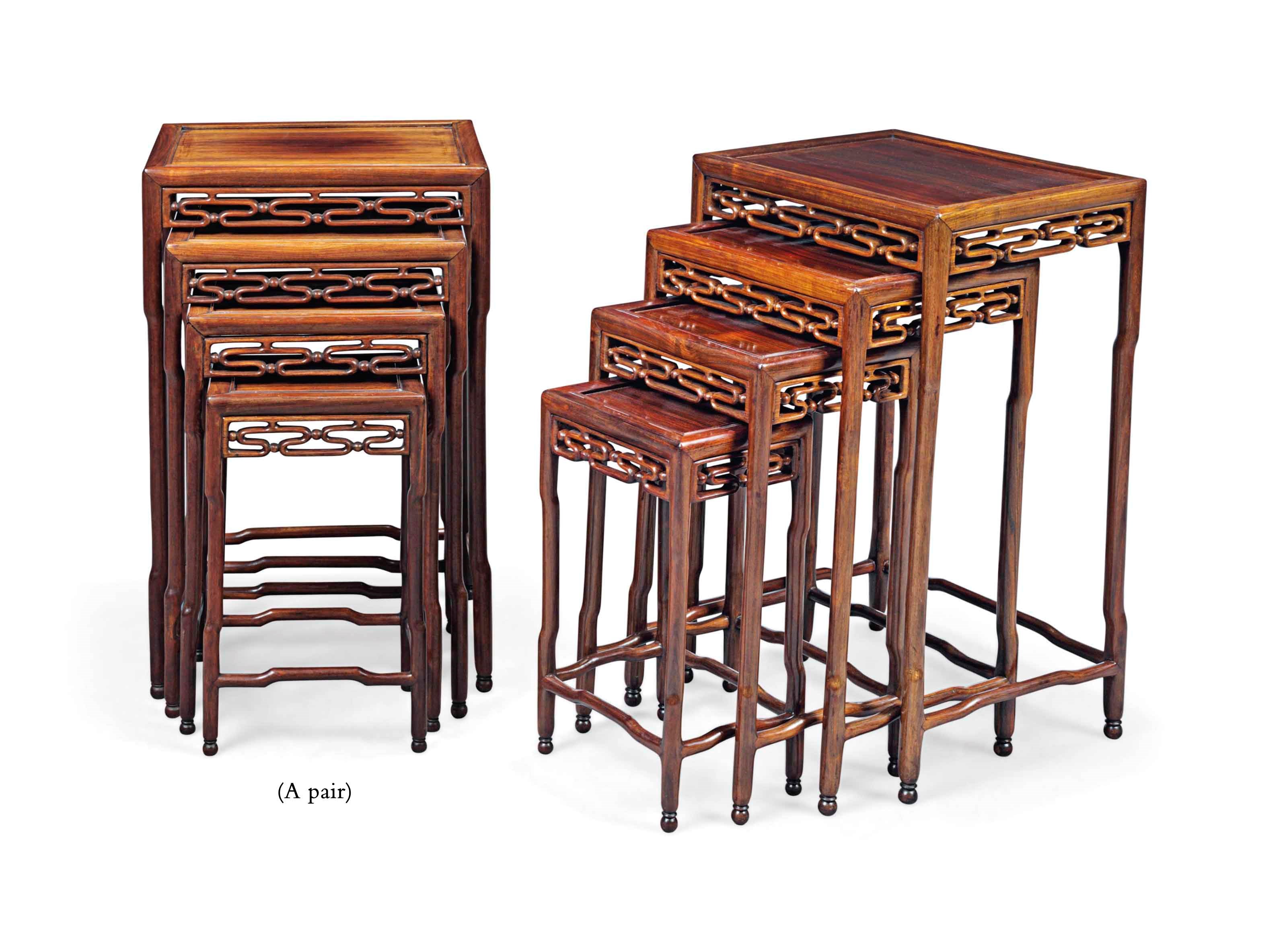 A PAIR OF CHINESE NESTS OF FOUR HONGMU TABLES