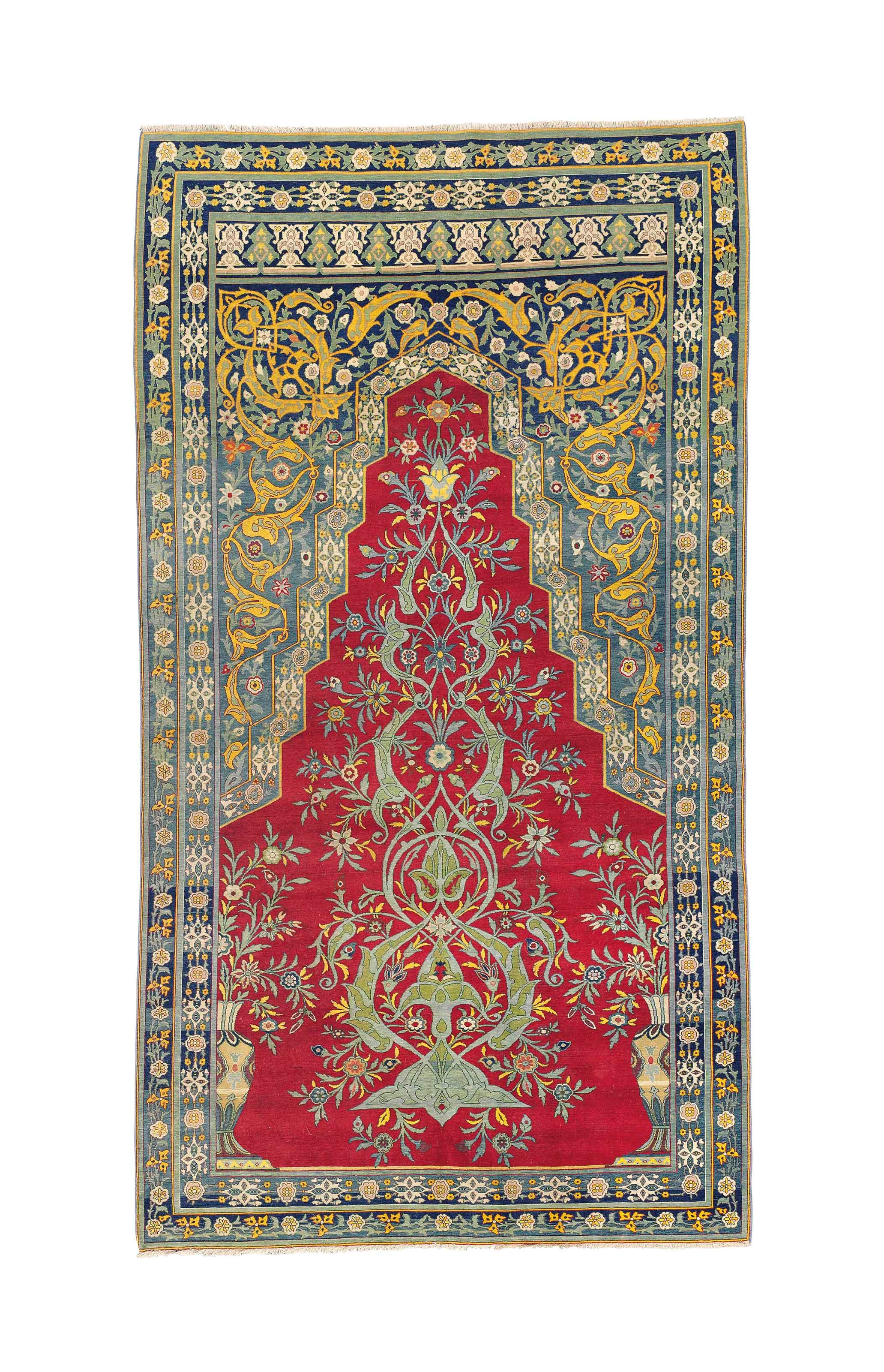 A VERY FINE UNUSUAL TEHERAN PRAYER RUG, NORTH PERSIA