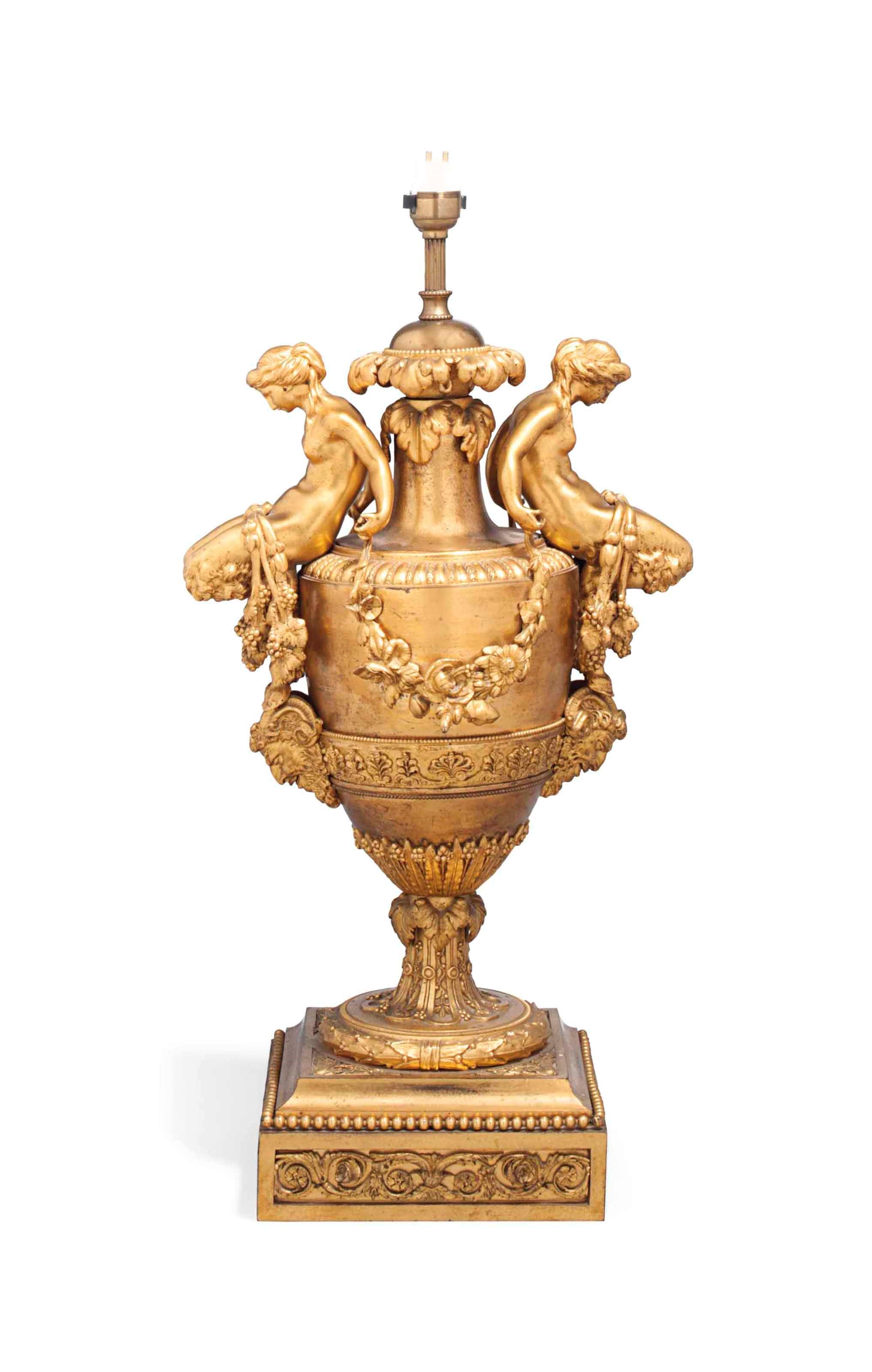 A FRENCH GILT-BRONZE TABLE LAMP