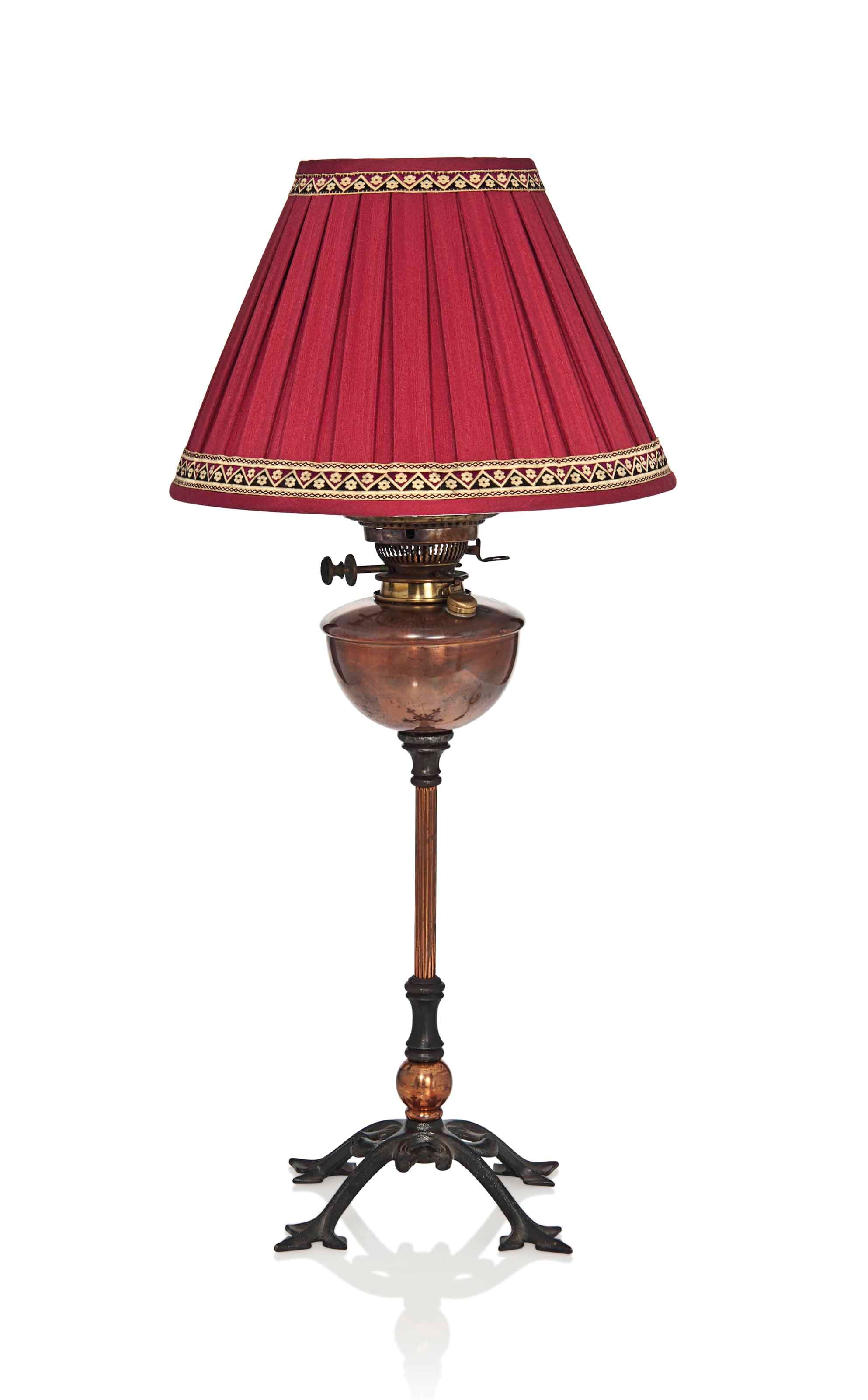 A W.A.S. BENSON (1854-1924) CAST-IRON AND COPPER TABLE LAMP